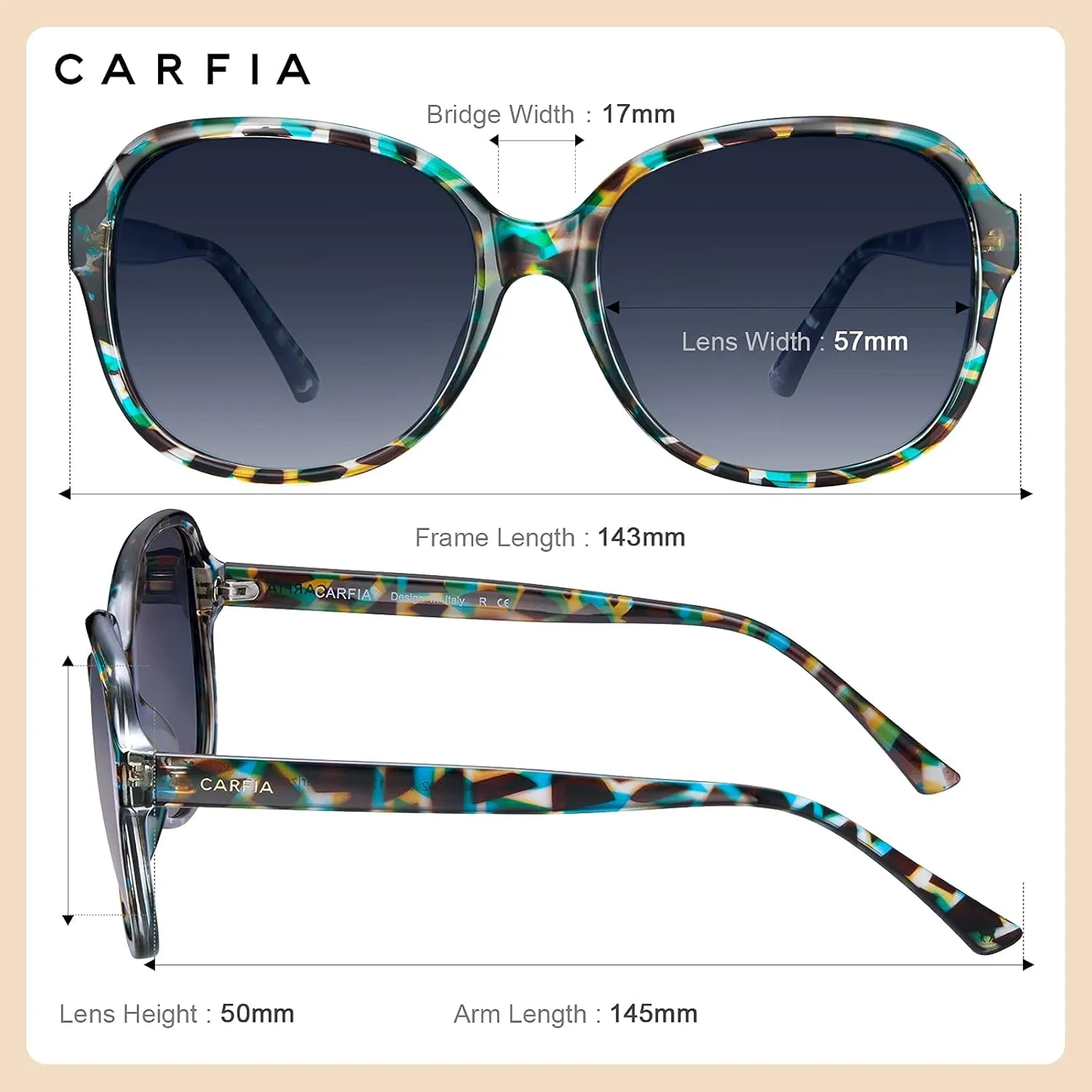 CARFIA Acetate Polarized Sunglasses for Women UV Protection Retro Trendy Big Sunnies CA2024