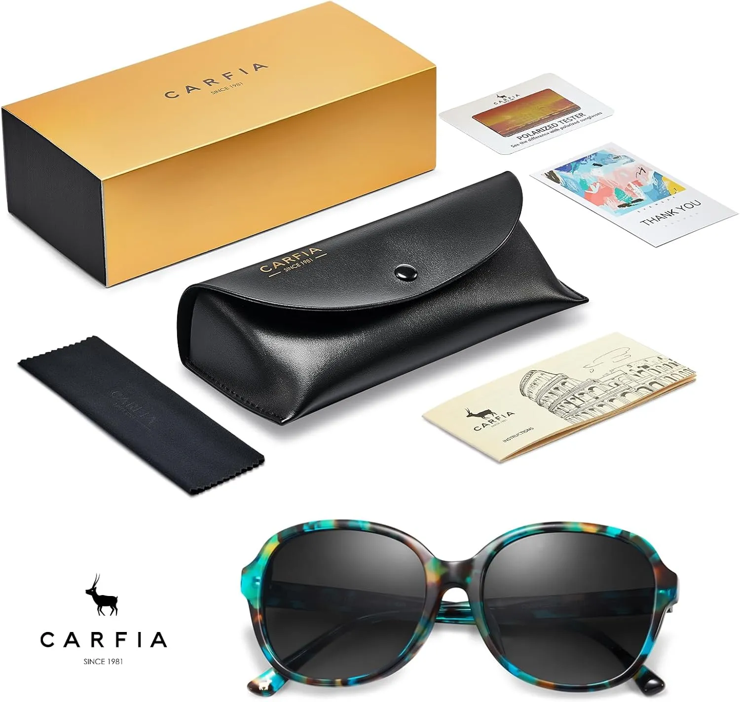 CARFIA Acetate Polarized Sunglasses for Women UV Protection Retro Trendy Big Sunnies CA2024