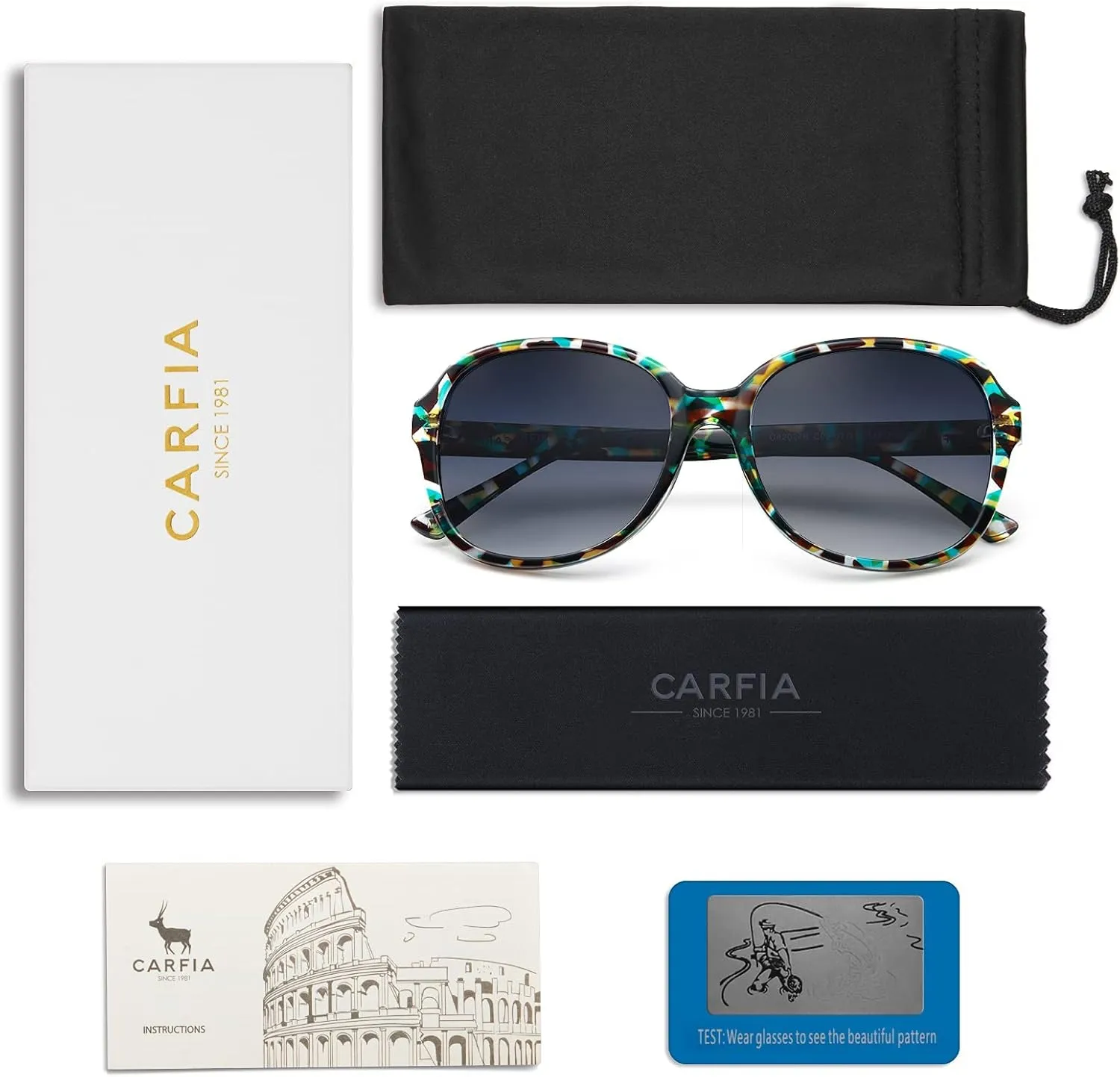 CARFIA Acetate Polarized Sunglasses for Women UV Protection Retro Trendy Big Sunnies CA2024
