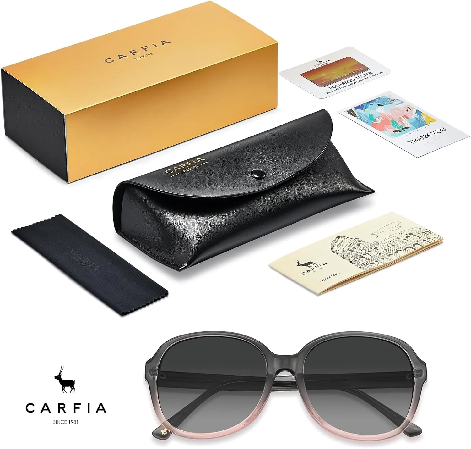 CARFIA Acetate Polarized Sunglasses for Women UV Protection Retro Trendy Big Sunnies CA2024