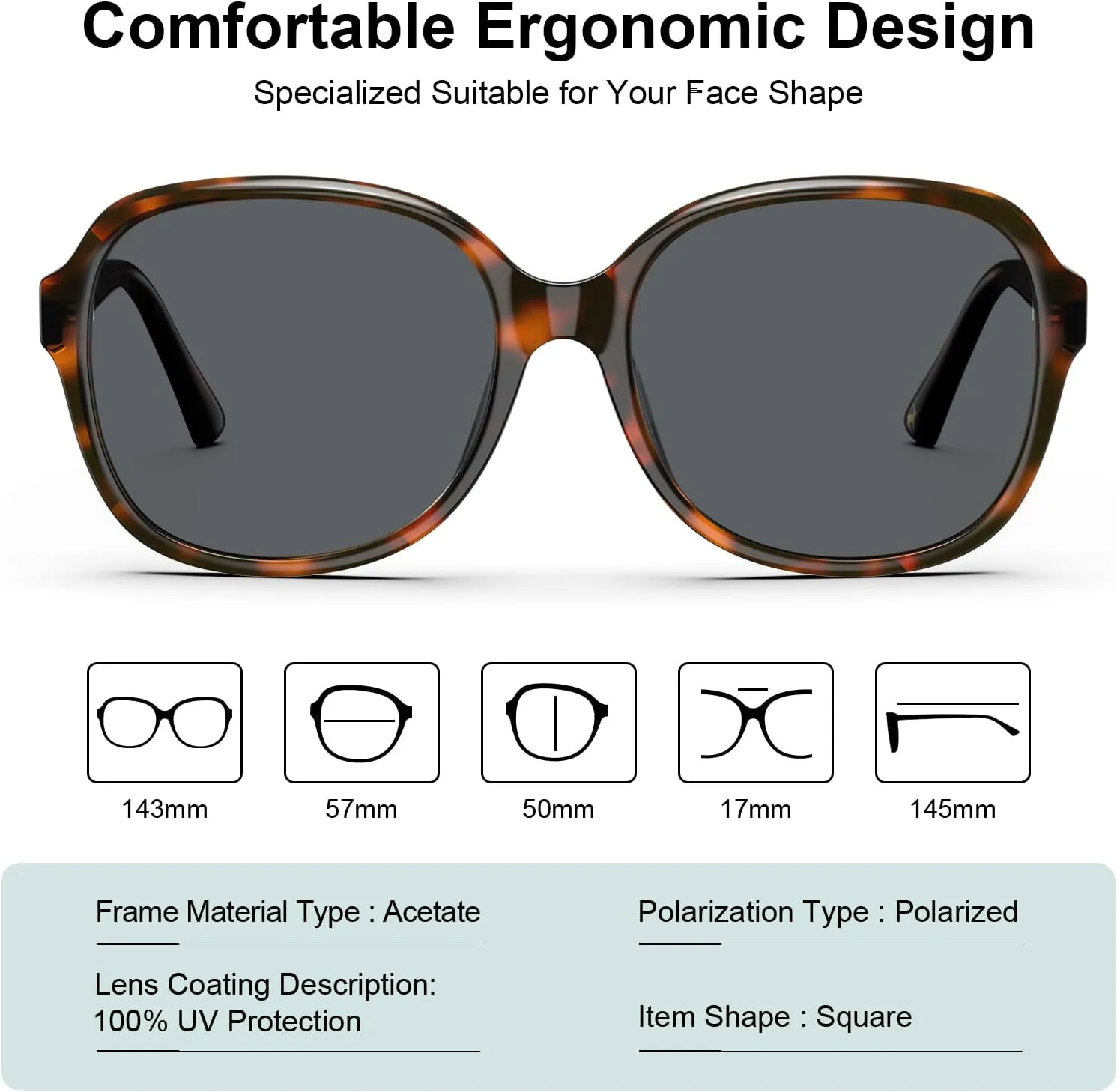 CARFIA Acetate Polarized Sunglasses for Women UV Protection Retro Trendy Big Sunnies CA2024