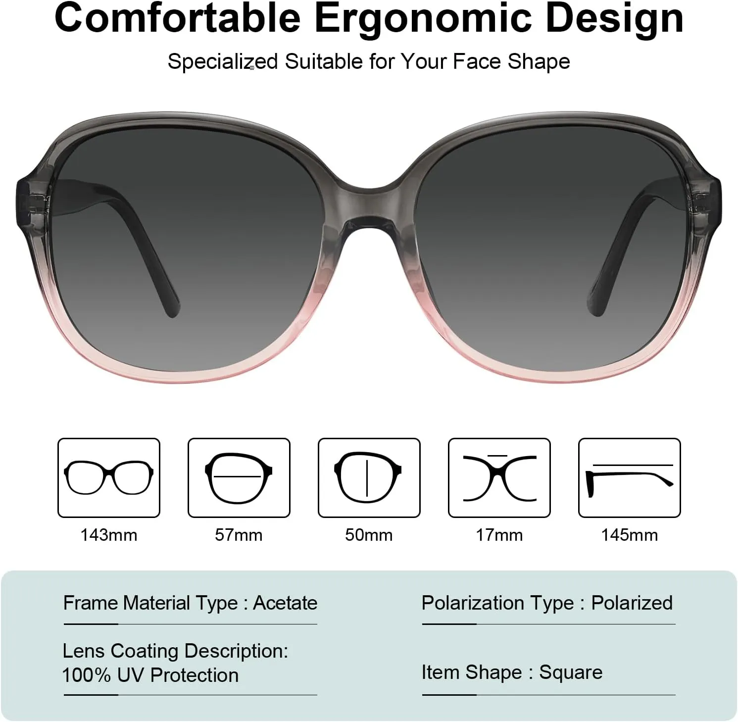 CARFIA Acetate Polarized Sunglasses for Women UV Protection Retro Trendy Big Sunnies CA2024