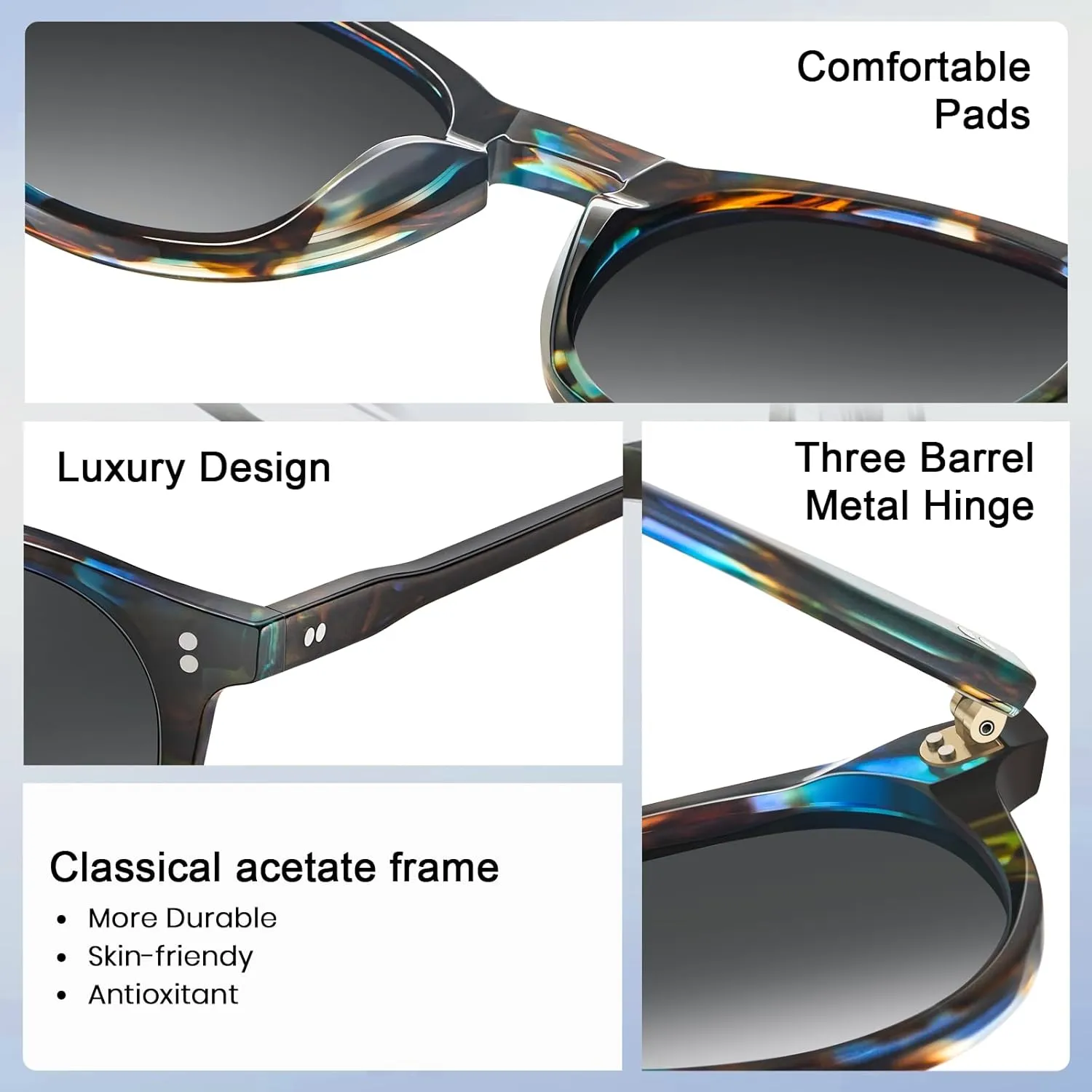 CARFIA Round Polarized Sunglasses for Women Small Face UV Protection Acetate Frame Classic Retro Style CA2302