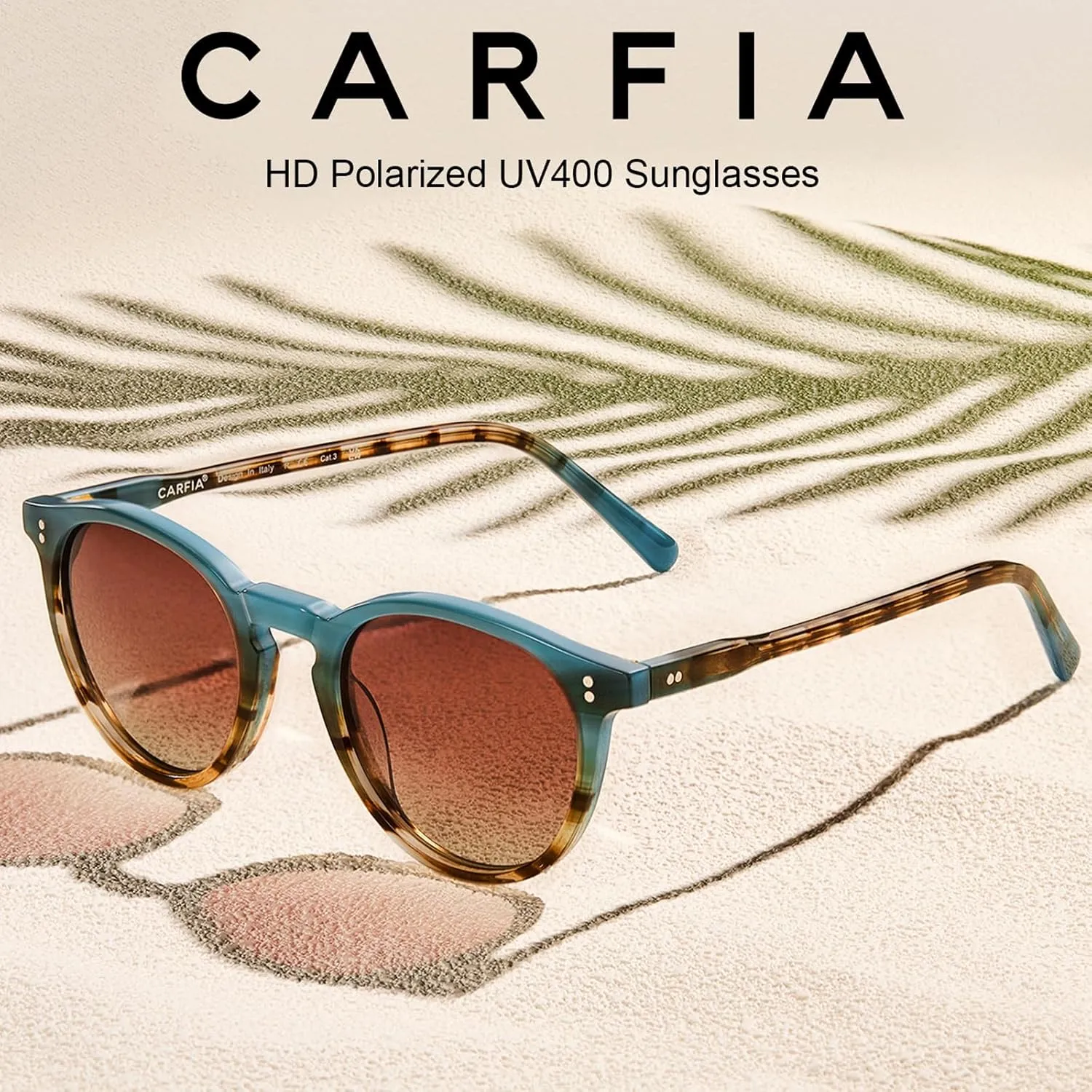 CARFIA Round Polarized Sunglasses for Women Small Face UV Protection Acetate Frame Classic Retro Style CA2302