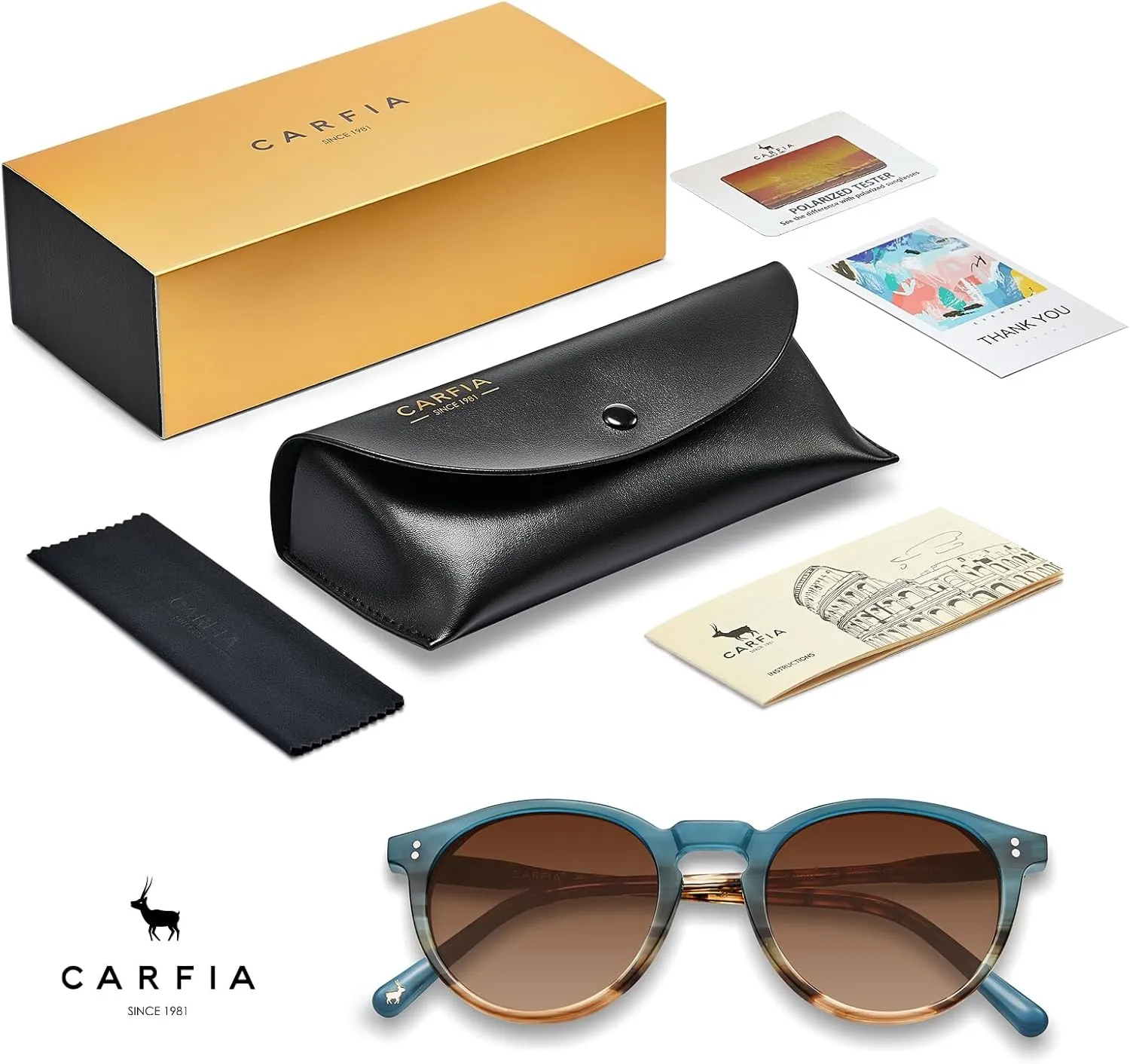 CARFIA Round Polarized Sunglasses for Women Small Face UV Protection Acetate Frame Classic Retro Style CA2302