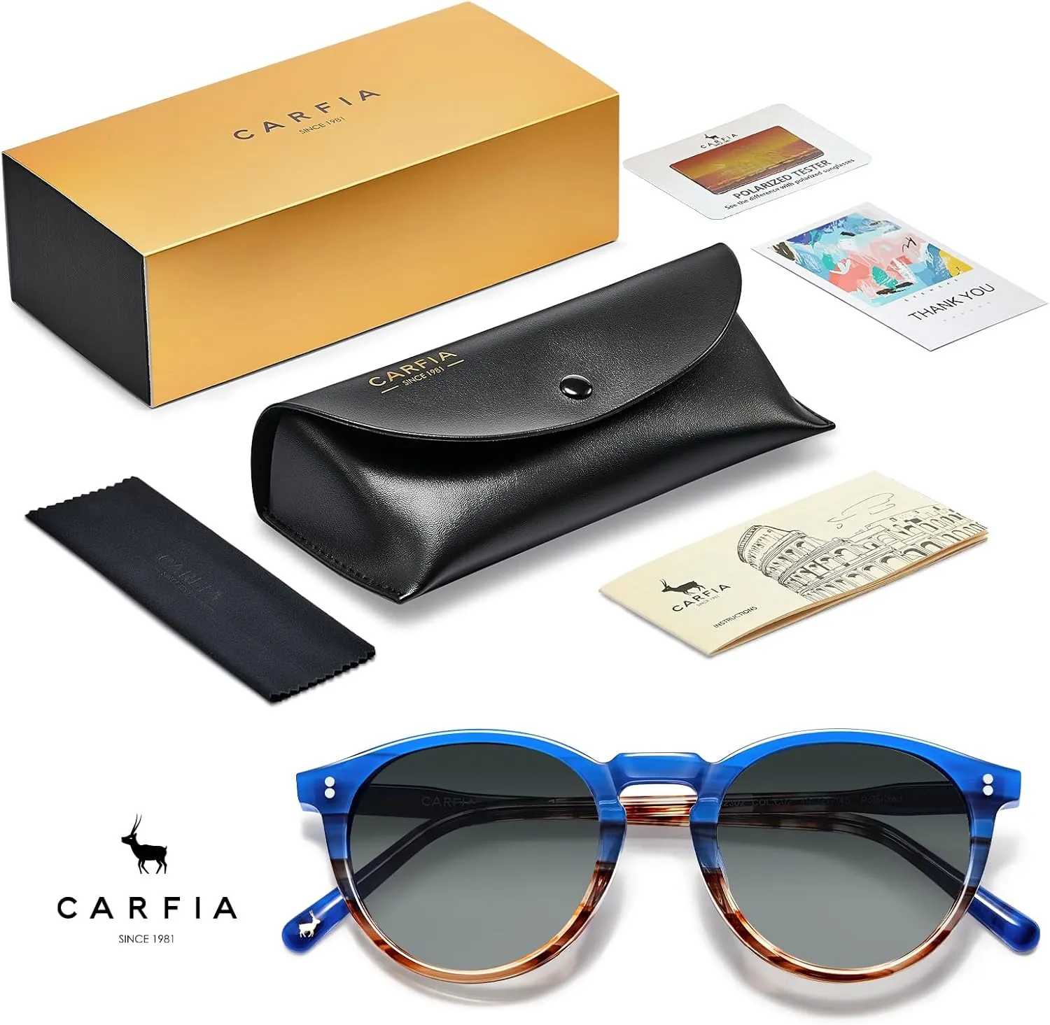 CARFIA Round Polarized Sunglasses for Women Small Face UV Protection Acetate Frame Classic Retro Style CA2302