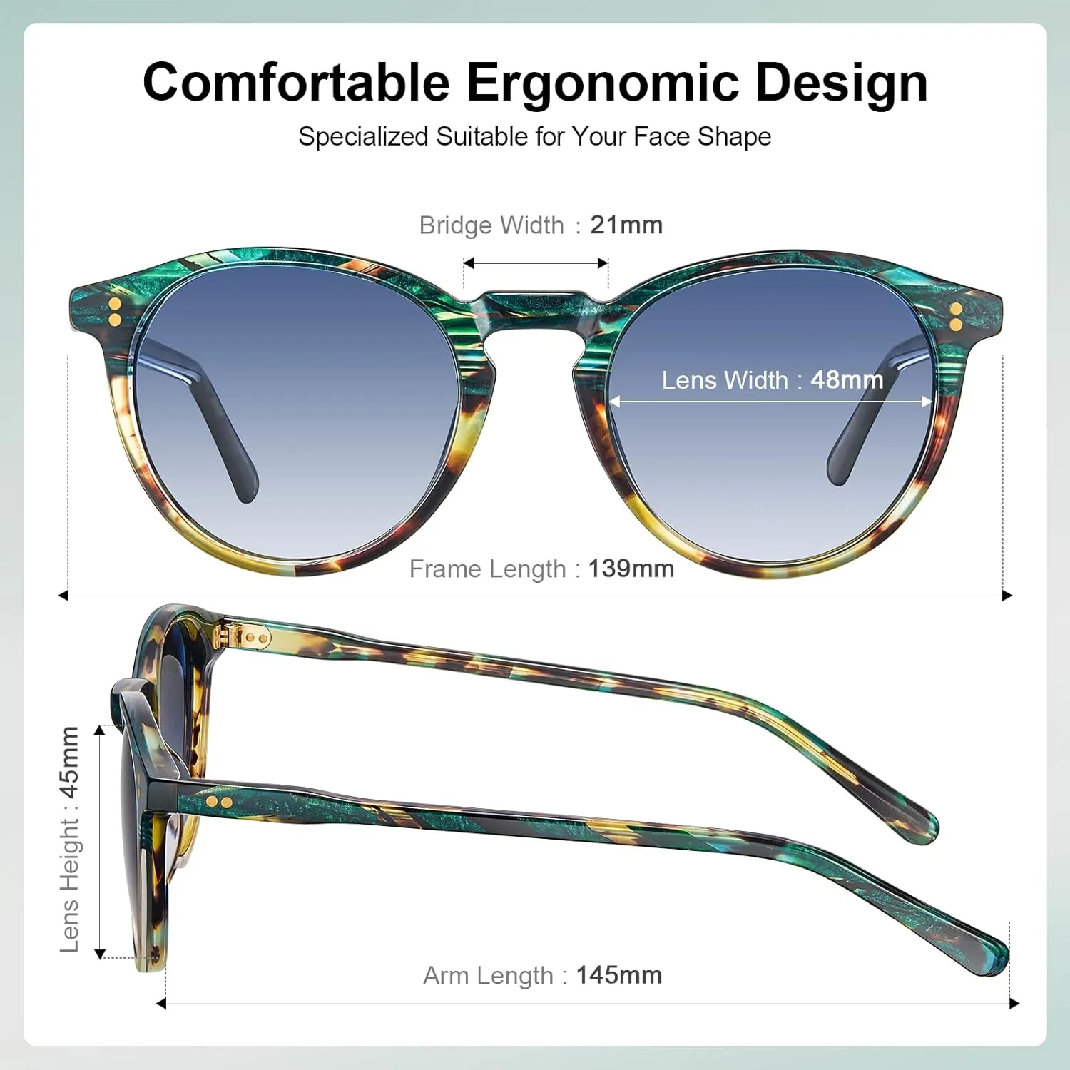CARFIA Round Polarized Sunglasses for Women Small Face UV Protection Acetate Frame Classic Retro Style CA2302