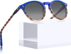 CARFIA Round Polarized Sunglasses for Women Small Face UV Protection Acetate Frame Classic Retro Style CA2302