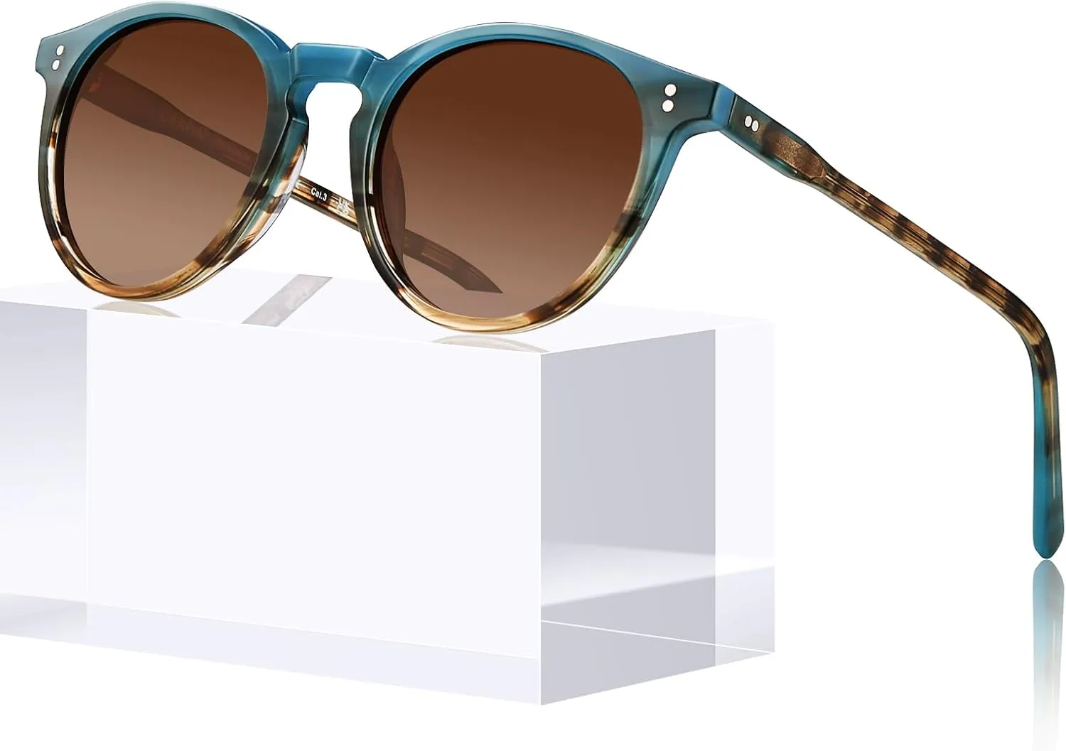 CARFIA Round Polarized Sunglasses for Women Small Face UV Protection Acetate Frame Classic Retro Style CA2302