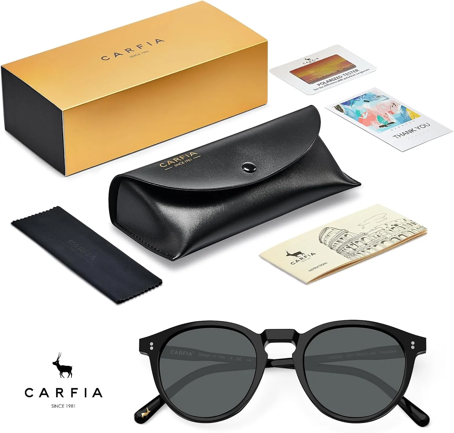 CARFIA Round Polarized Sunglasses for Women Small Face UV Protection Acetate Frame Classic Retro Style CA2302