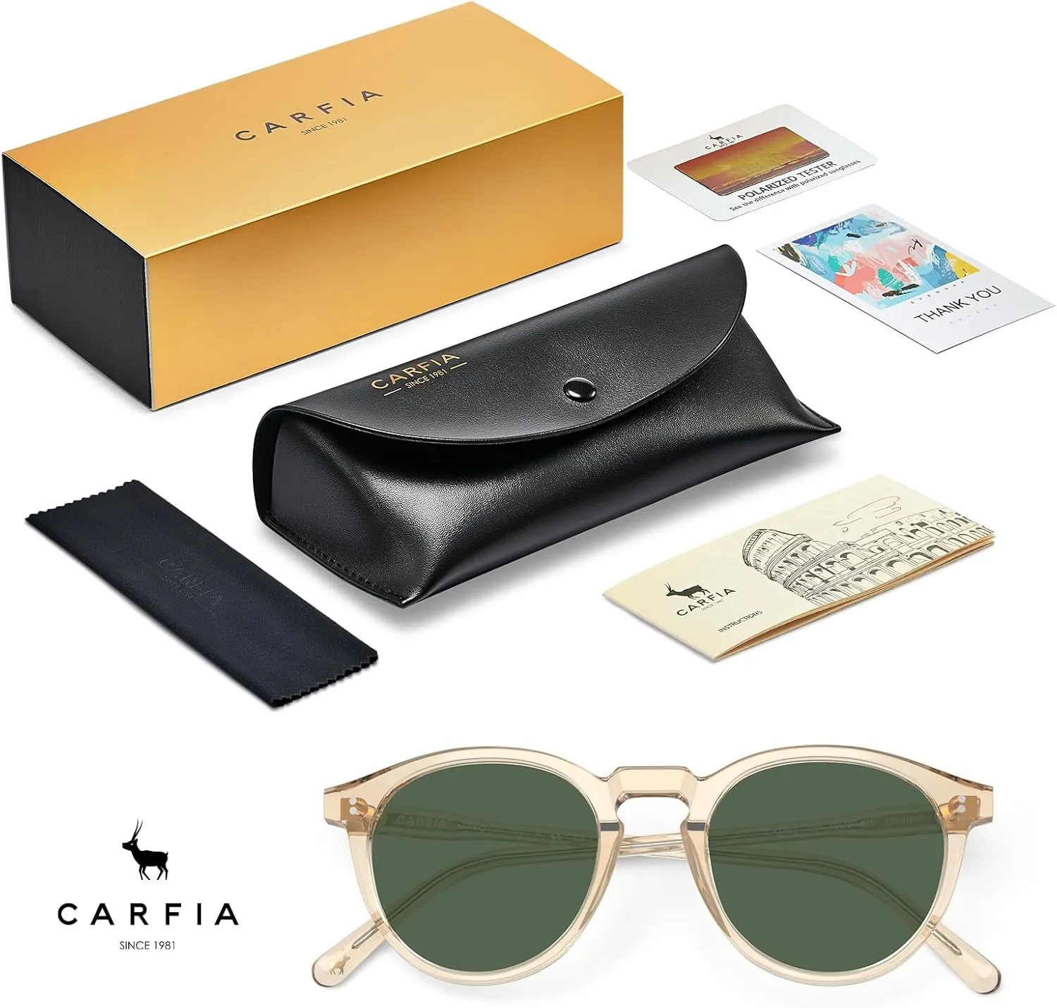 CARFIA Round Polarized Sunglasses for Women Small Face UV Protection Acetate Frame Classic Retro Style CA2302