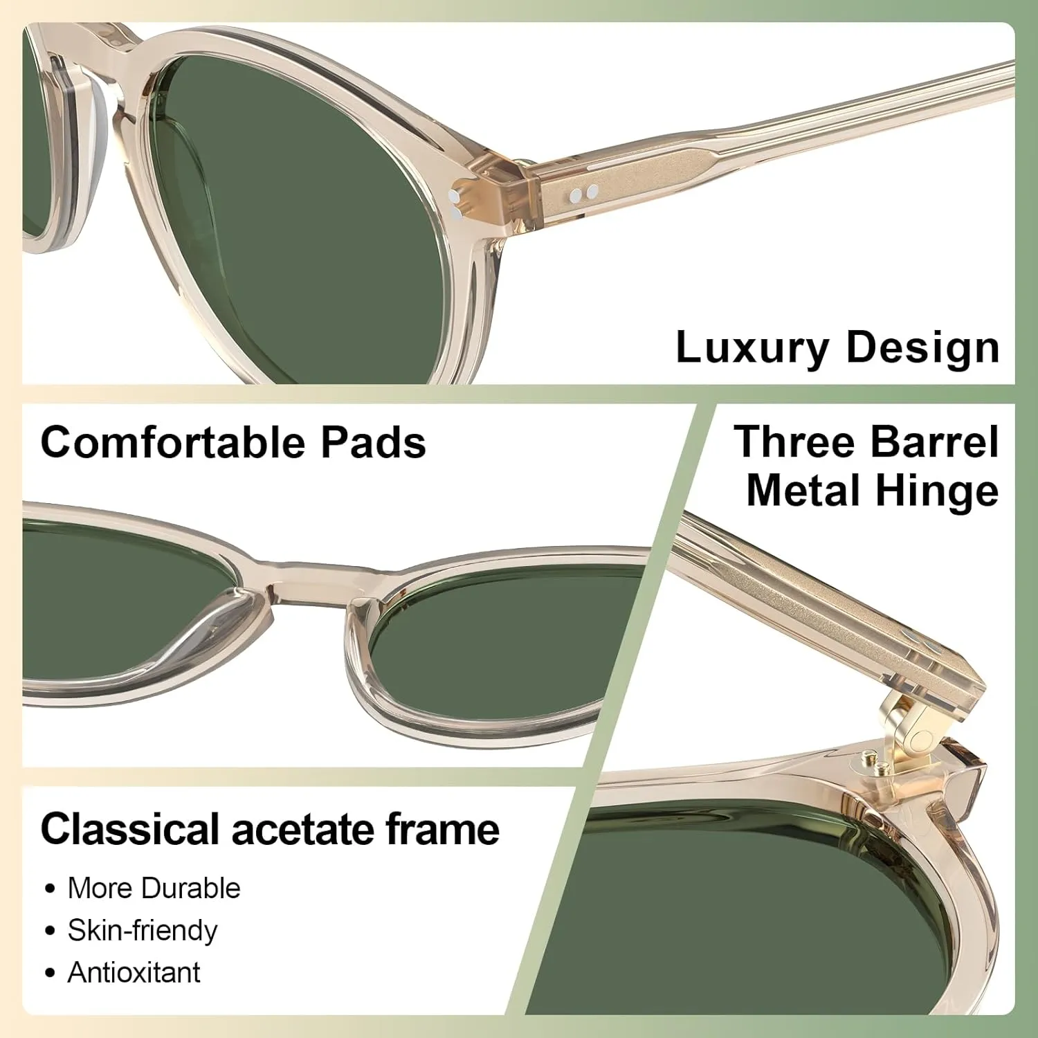 CARFIA Round Polarized Sunglasses for Women Small Face UV Protection Acetate Frame Classic Retro Style CA2302