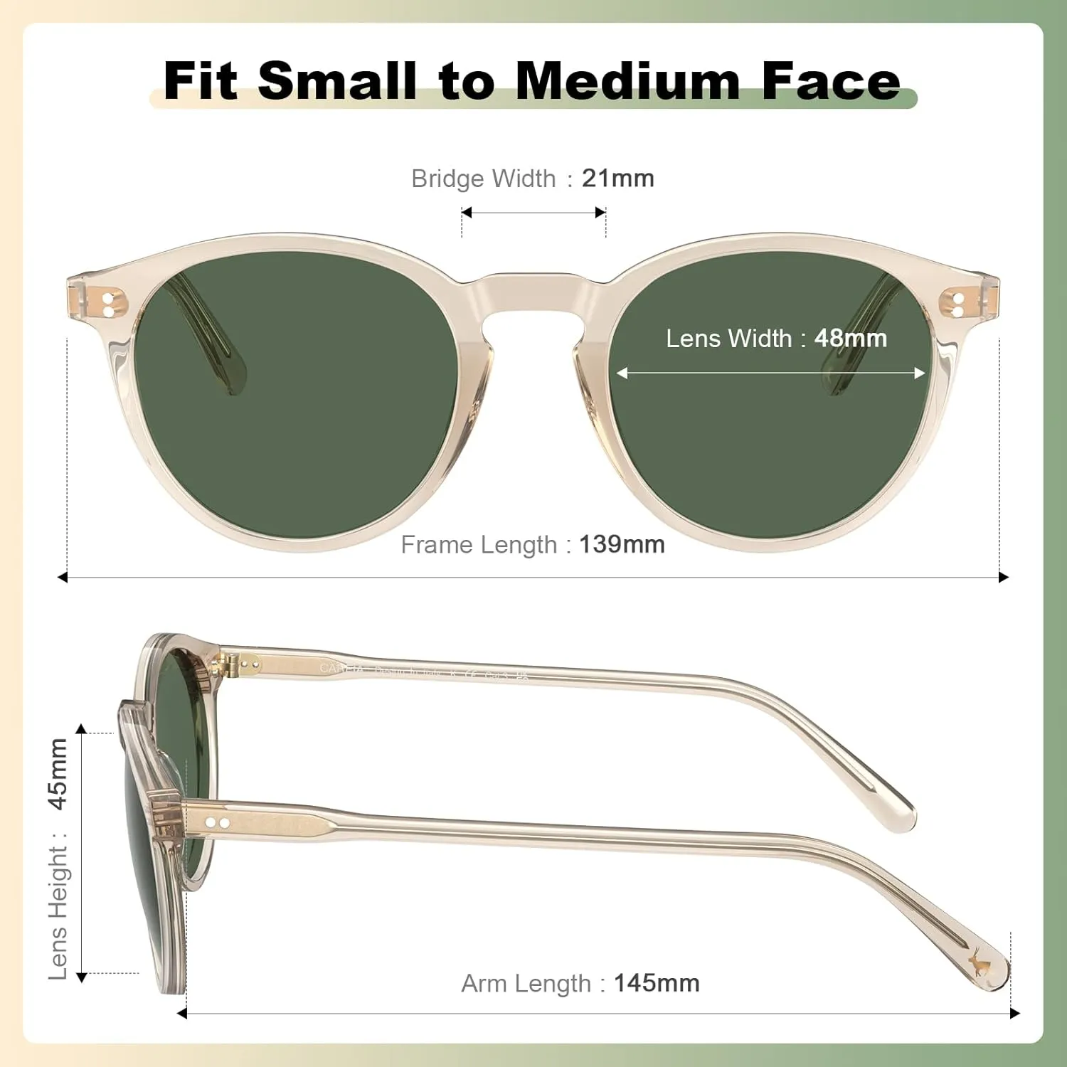 CARFIA Round Polarized Sunglasses for Women Small Face UV Protection Acetate Frame Classic Retro Style CA2302