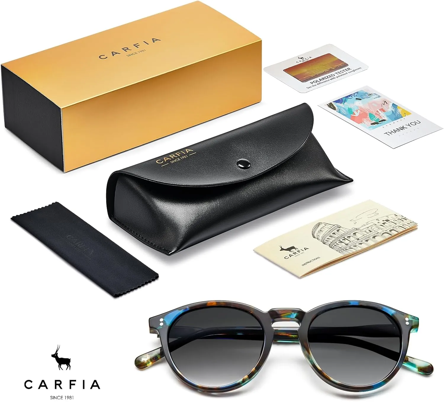 CARFIA Round Polarized Sunglasses for Women Small Face UV Protection Acetate Frame Classic Retro Style CA2302