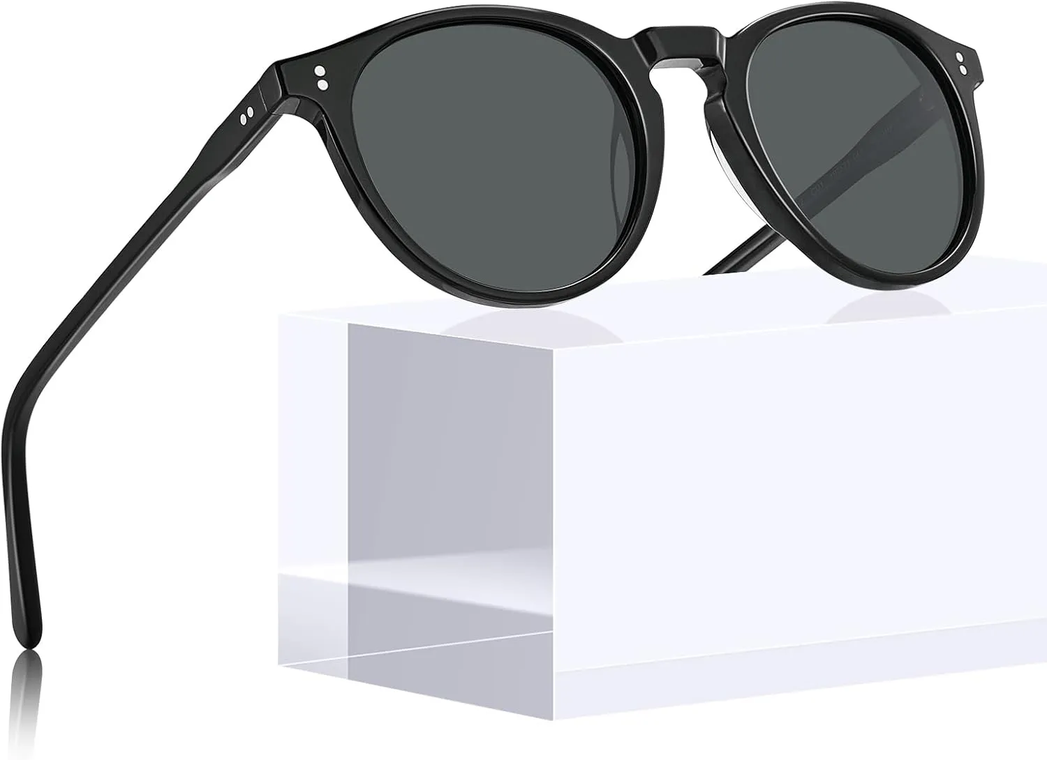 CARFIA Round Polarized Sunglasses for Women Small Face UV Protection Acetate Frame Classic Retro Style CA2302