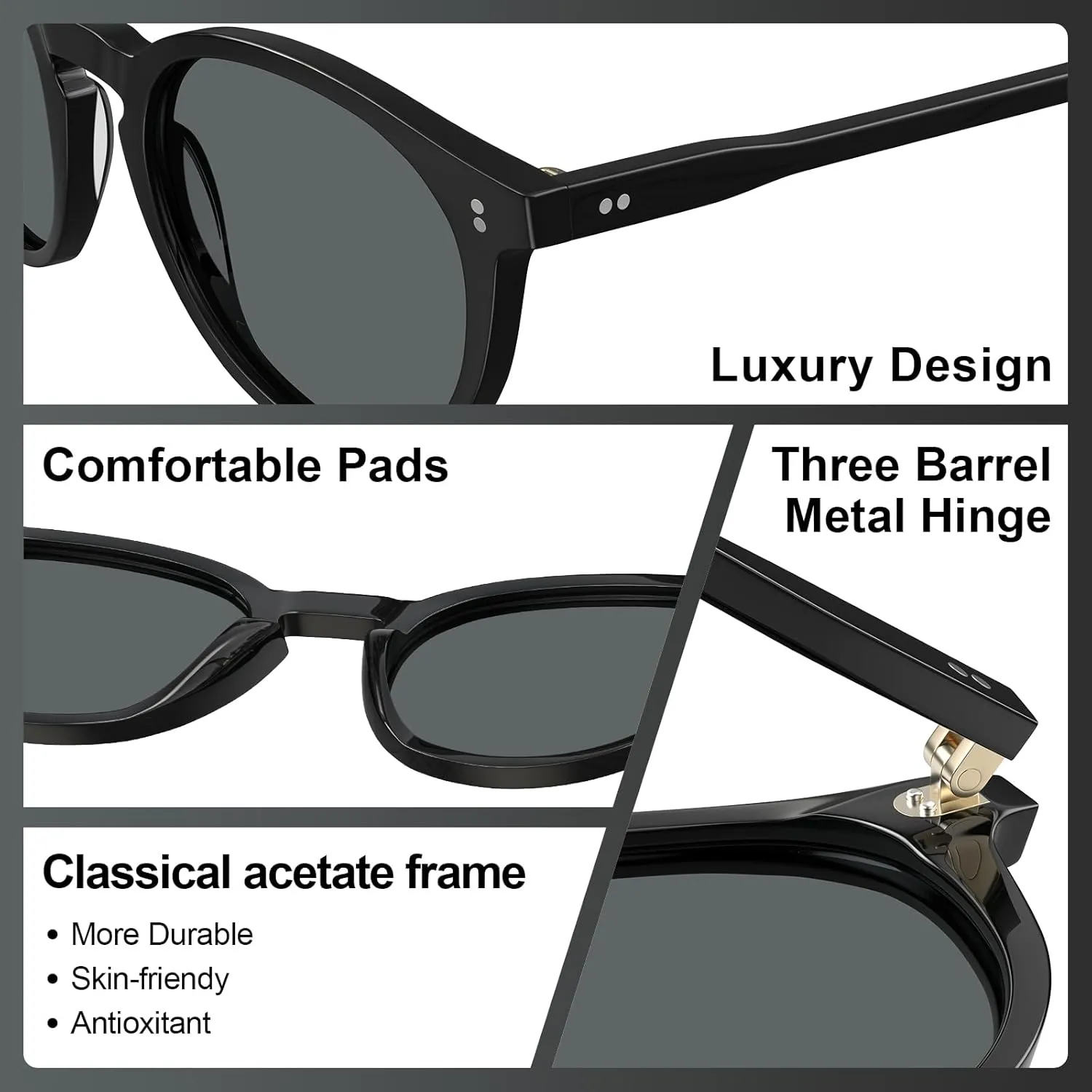CARFIA Round Polarized Sunglasses for Women Small Face UV Protection Acetate Frame Classic Retro Style CA2302