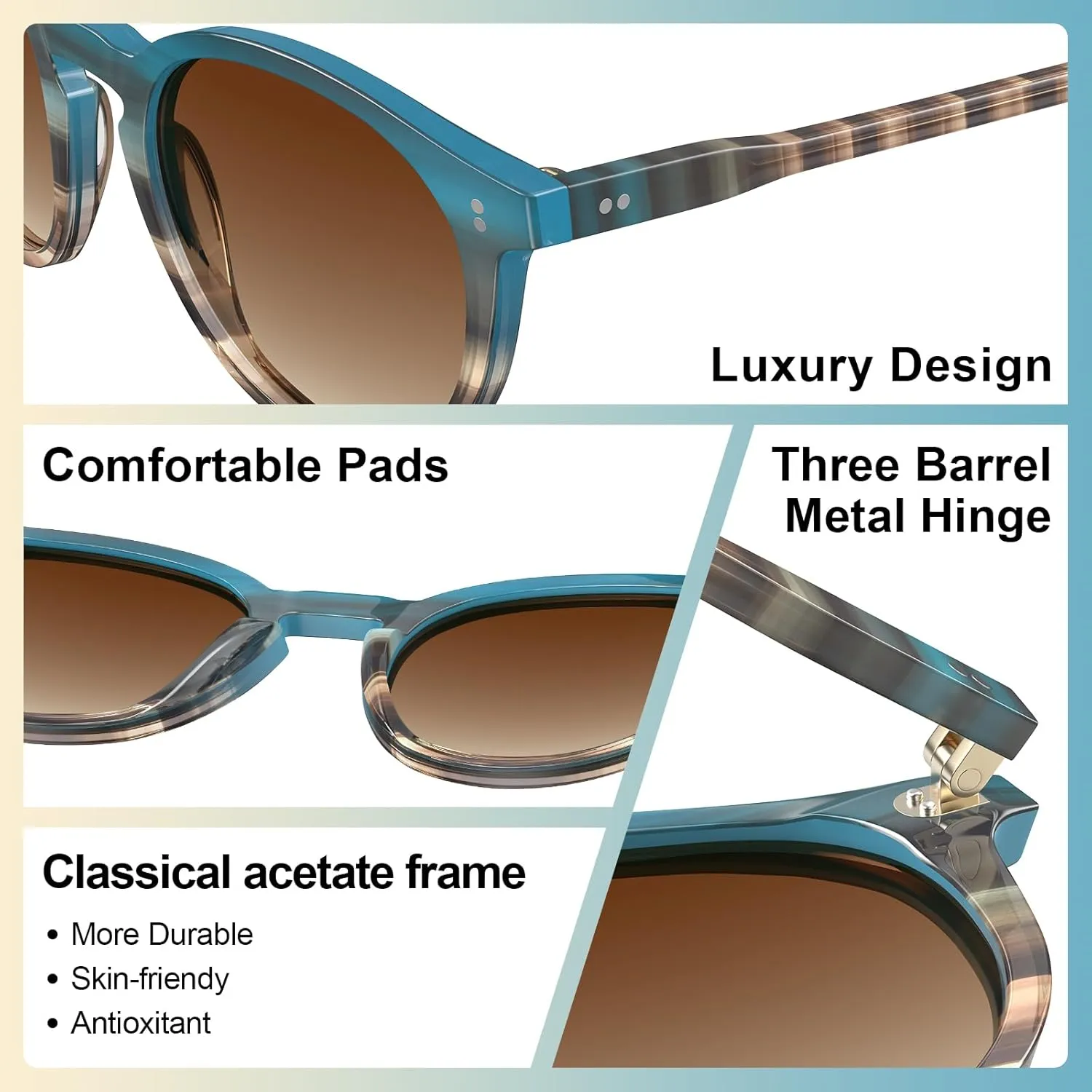 CARFIA Round Polarized Sunglasses for Women Small Face UV Protection Acetate Frame Classic Retro Style CA2302