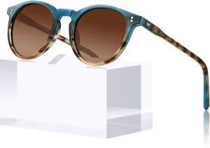 CARFIA Round Polarized Sunglasses for Women Small Face UV Protection Acetate Frame Classic Retro Style CA2302