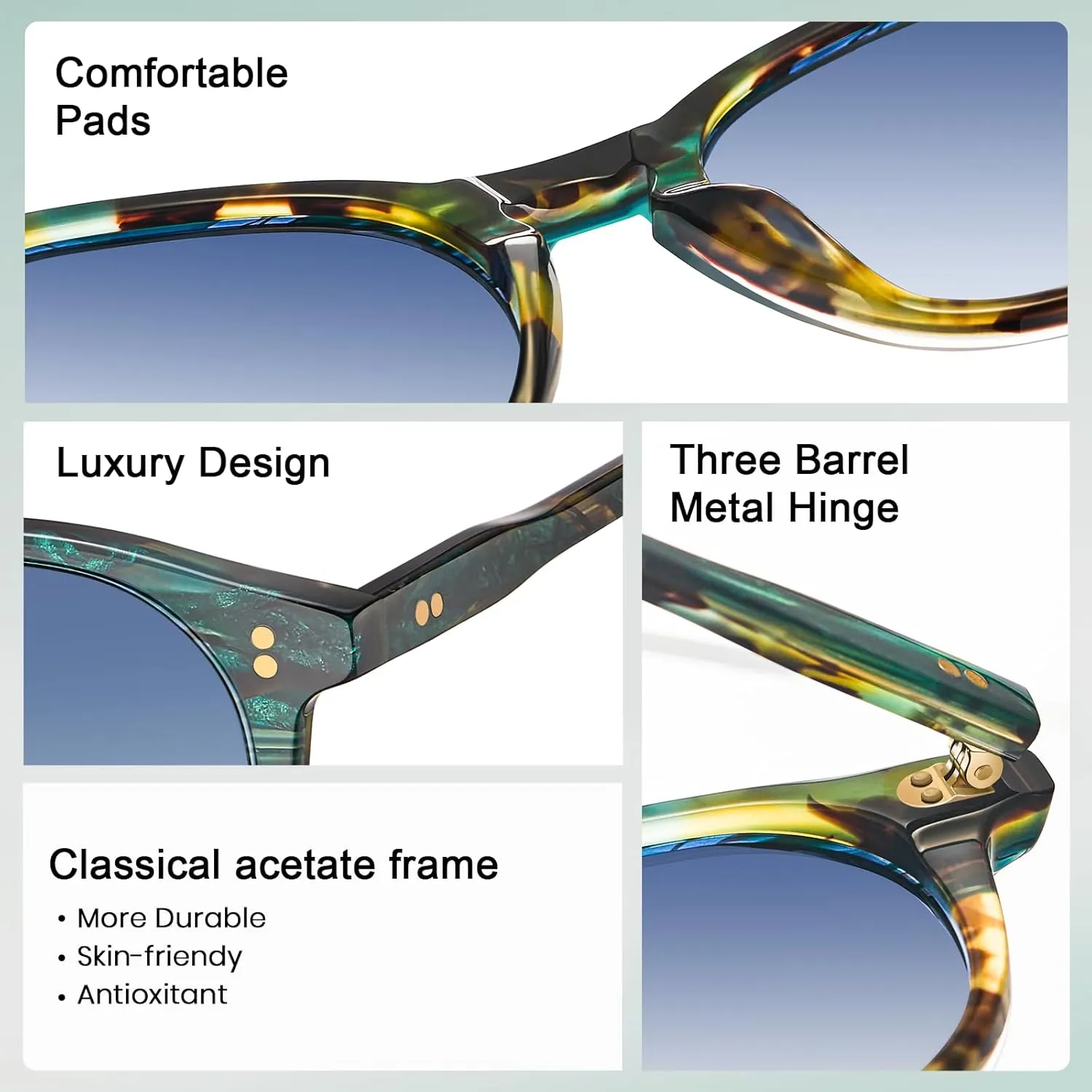 CARFIA Round Polarized Sunglasses for Women Small Face UV Protection Acetate Frame Classic Retro Style CA2302