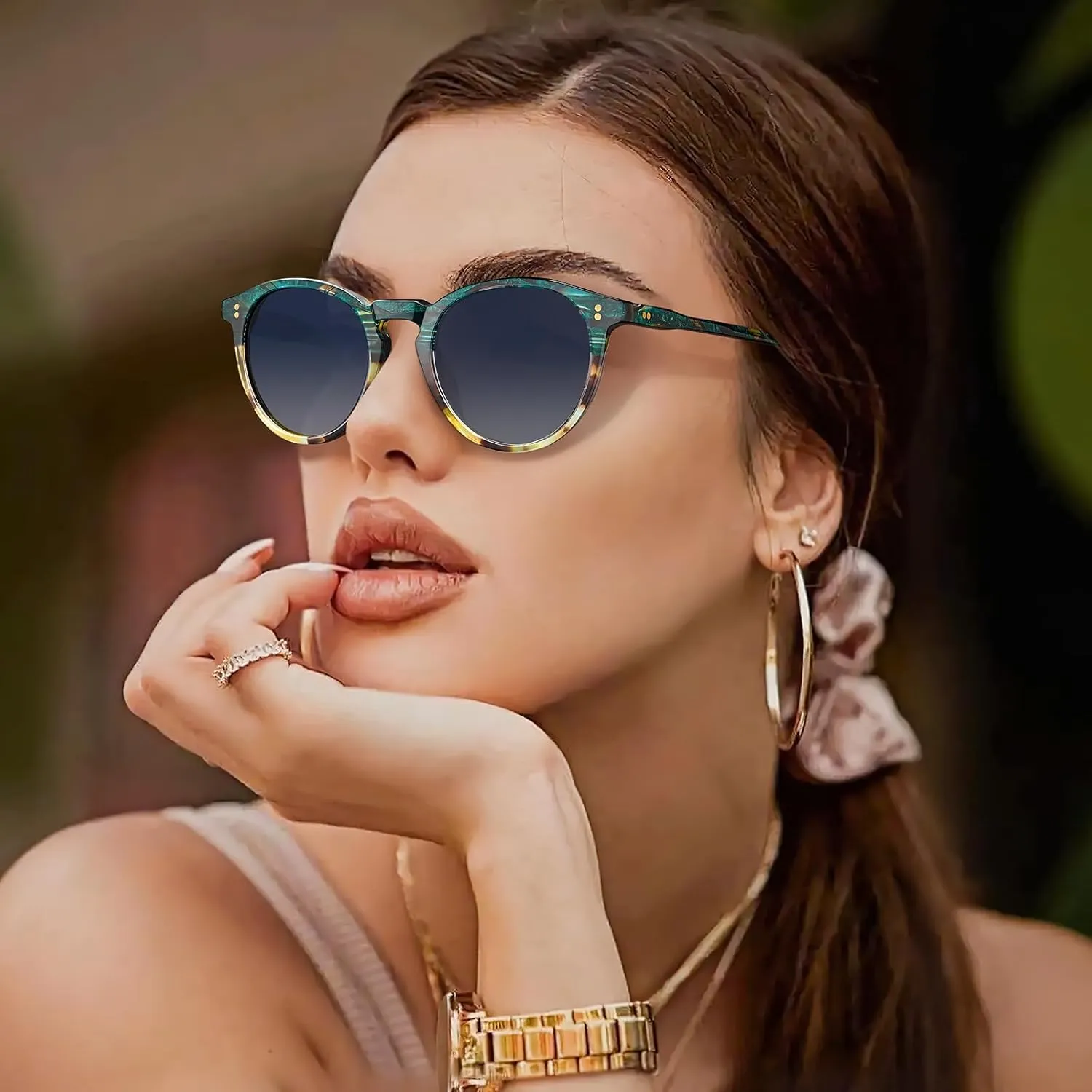 CARFIA Round Polarized Sunglasses for Women Small Face UV Protection Acetate Frame Classic Retro Style CA2302