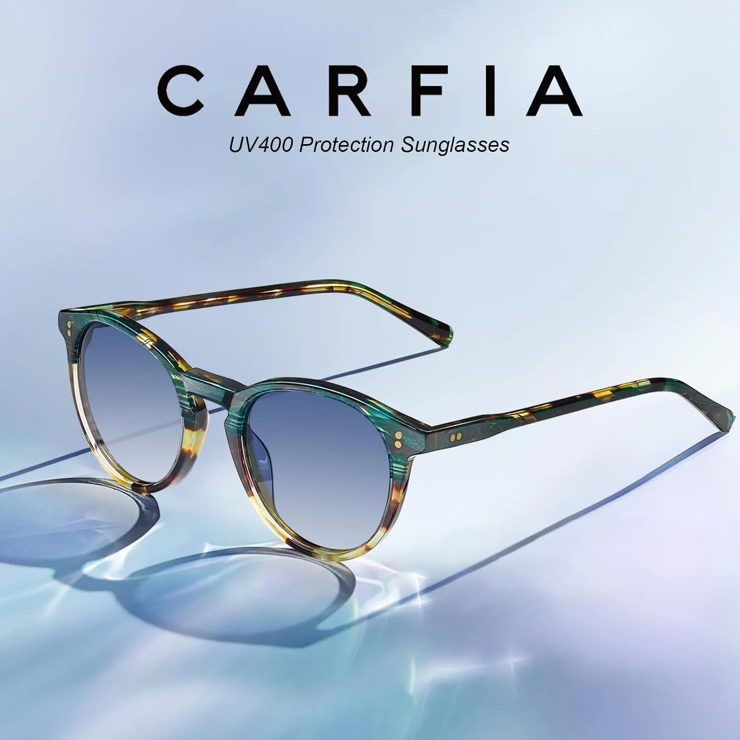 CARFIA Round Polarized Sunglasses for Women Small Face UV Protection Acetate Frame Classic Retro Style CA2302