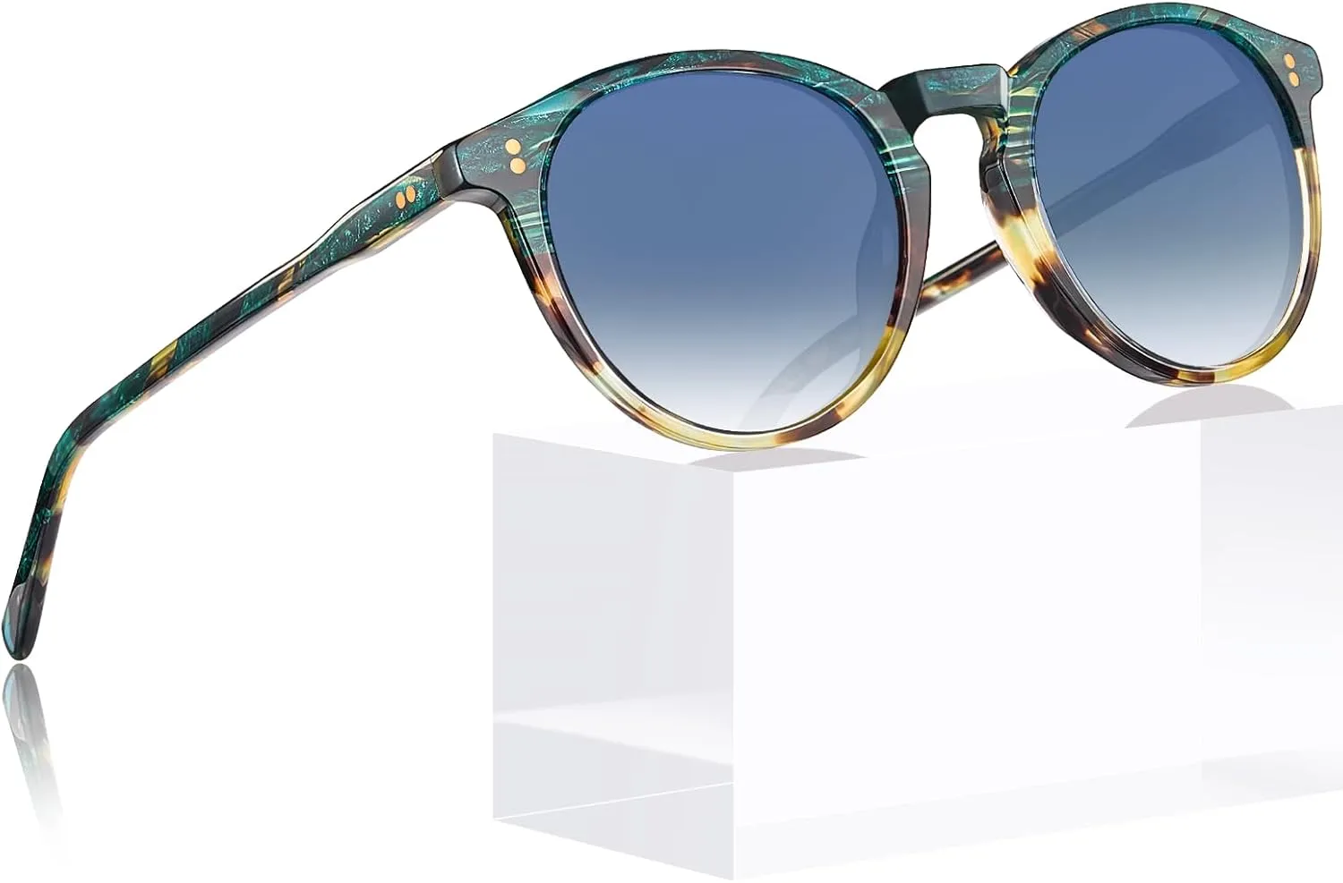 CARFIA Round Polarized Sunglasses for Women Small Face UV Protection Acetate Frame Classic Retro Style CA2302