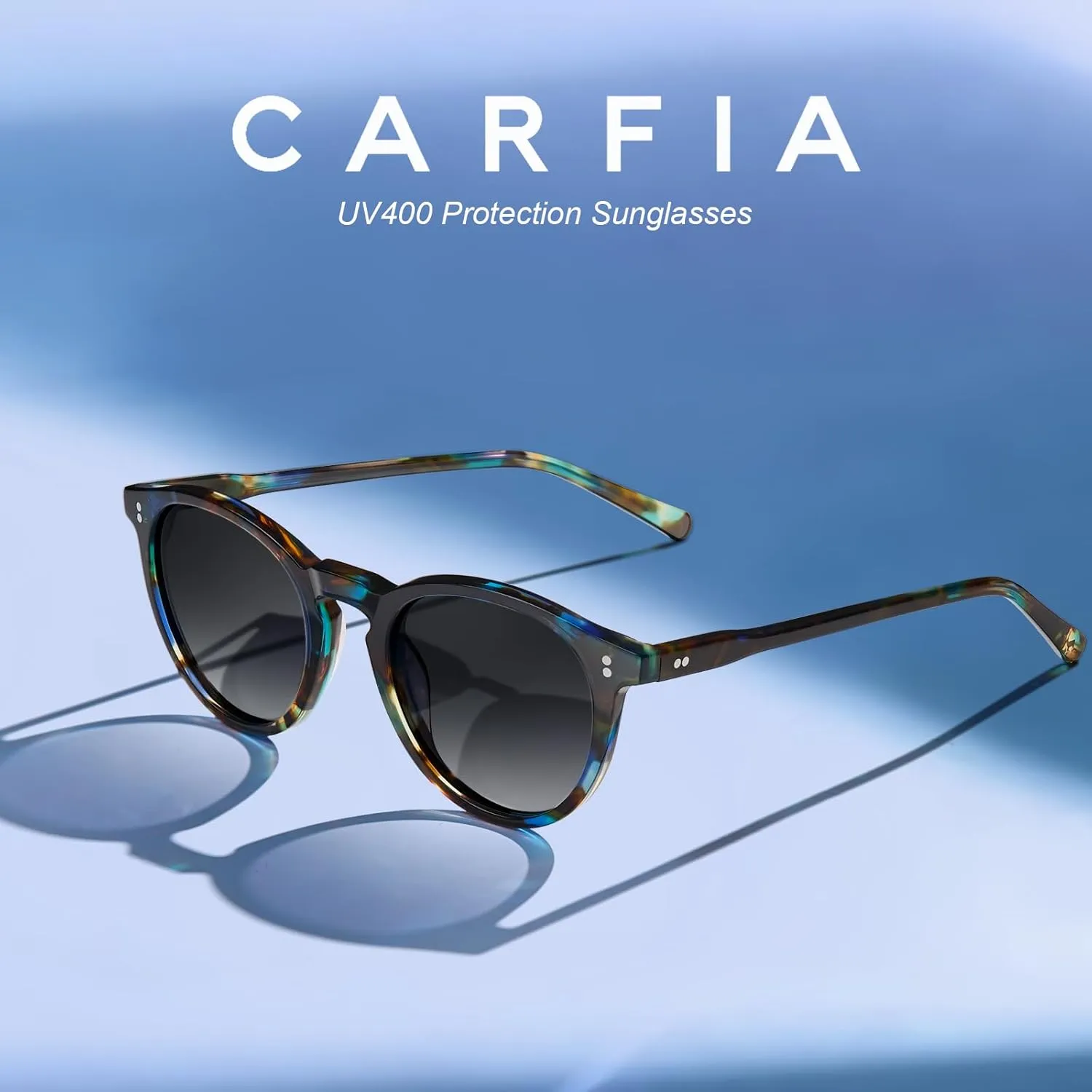 CARFIA Round Polarized Sunglasses for Women Small Face UV Protection Acetate Frame Classic Retro Style CA2302