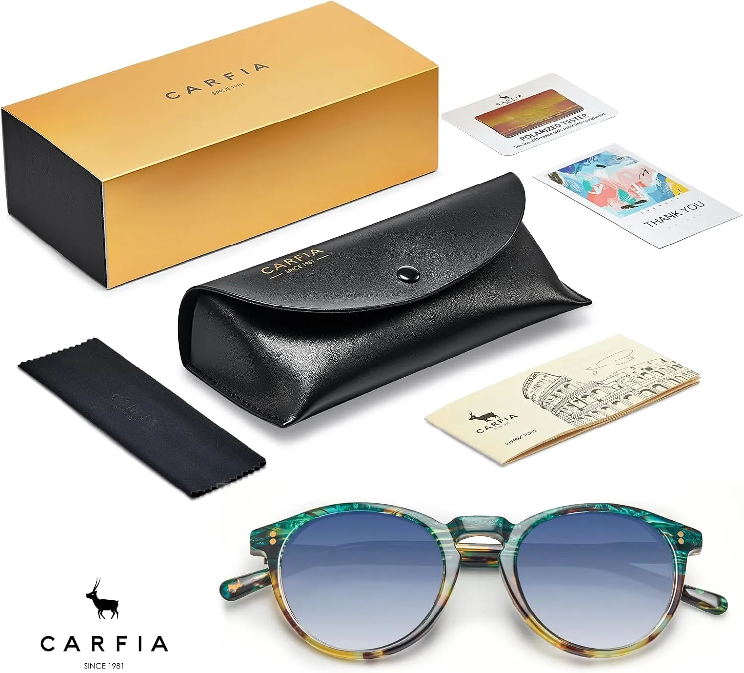 CARFIA Round Polarized Sunglasses for Women Small Face UV Protection Acetate Frame Classic Retro Style CA2302