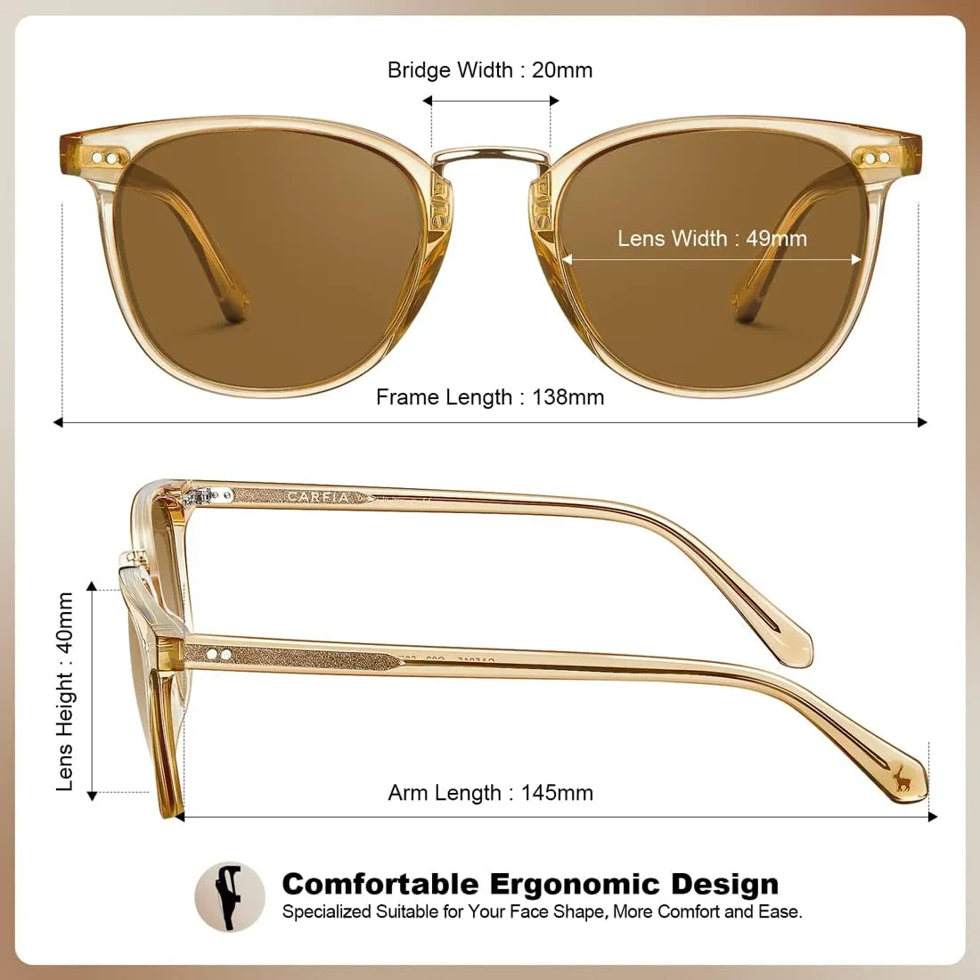 CARFIA Small Face Acetate Polarized Sunglasses for Women UV Protection, Retro Trendy Eyewear Metal Bridge Brow Ladies Sunnies