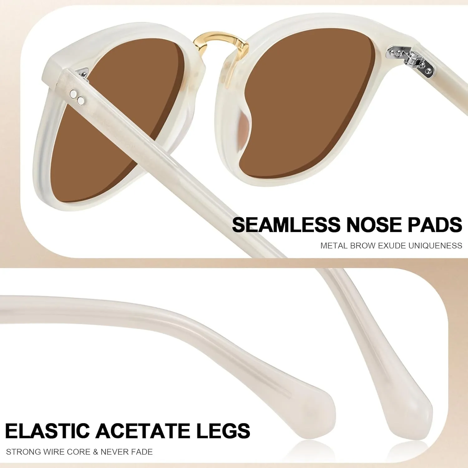 CARFIA Small Face Acetate Polarized Sunglasses for Women UV Protection, Retro Trendy Eyewear Metal Bridge Brow Ladies Sunnies