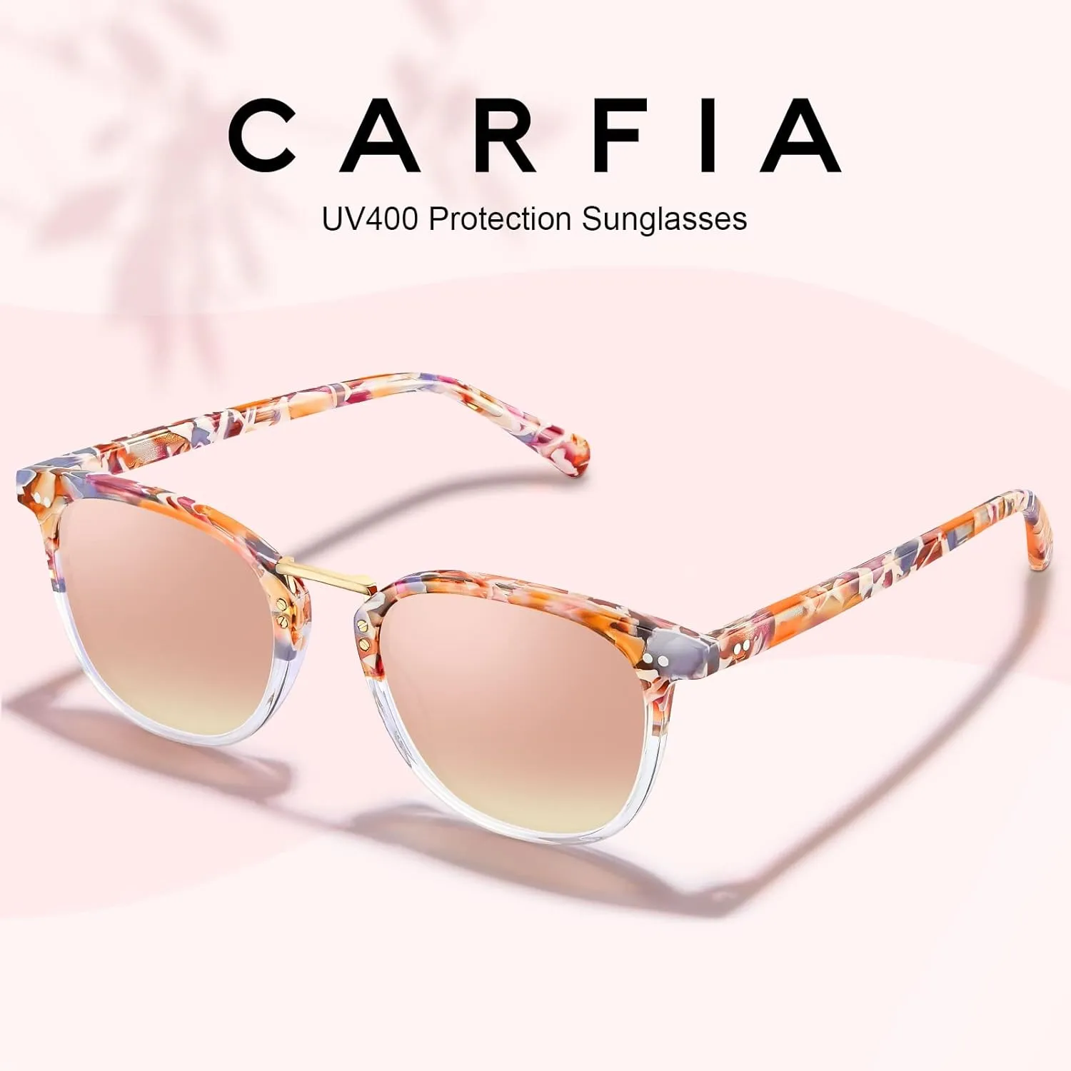 CARFIA Small Face Acetate Polarized Sunglasses for Women UV Protection, Retro Trendy Eyewear Metal Bridge Brow Ladies Sunnies