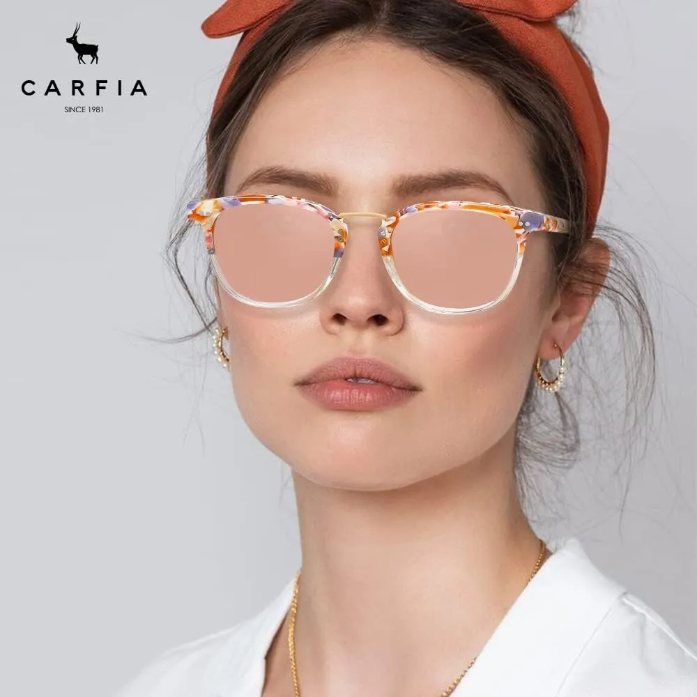 CARFIA Small Face Acetate Polarized Sunglasses for Women UV Protection, Retro Trendy Eyewear Metal Bridge Brow Ladies Sunnies