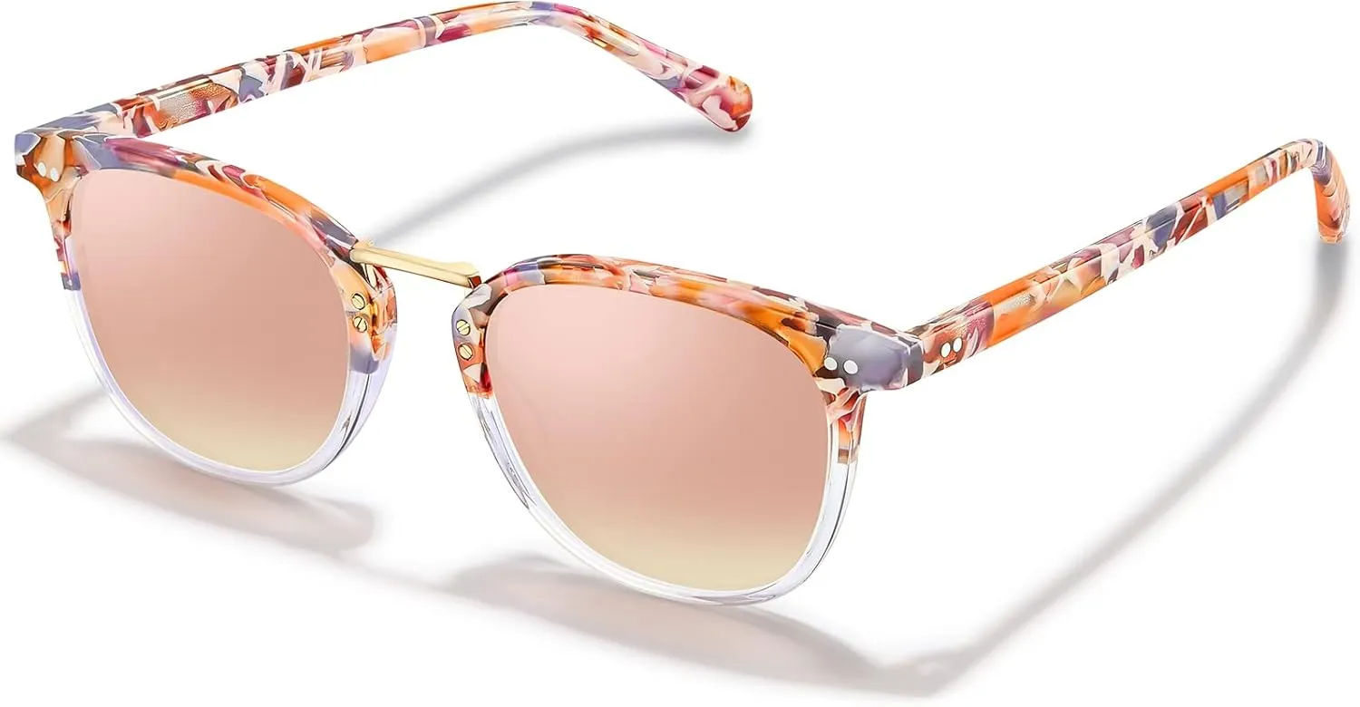 CARFIA Small Face Acetate Polarized Sunglasses for Women UV Protection, Retro Trendy Eyewear Metal Bridge Brow Ladies Sunnies