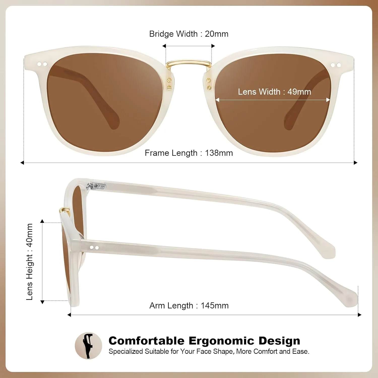 CARFIA Small Face Acetate Polarized Sunglasses for Women UV Protection, Retro Trendy Eyewear Metal Bridge Brow Ladies Sunnies