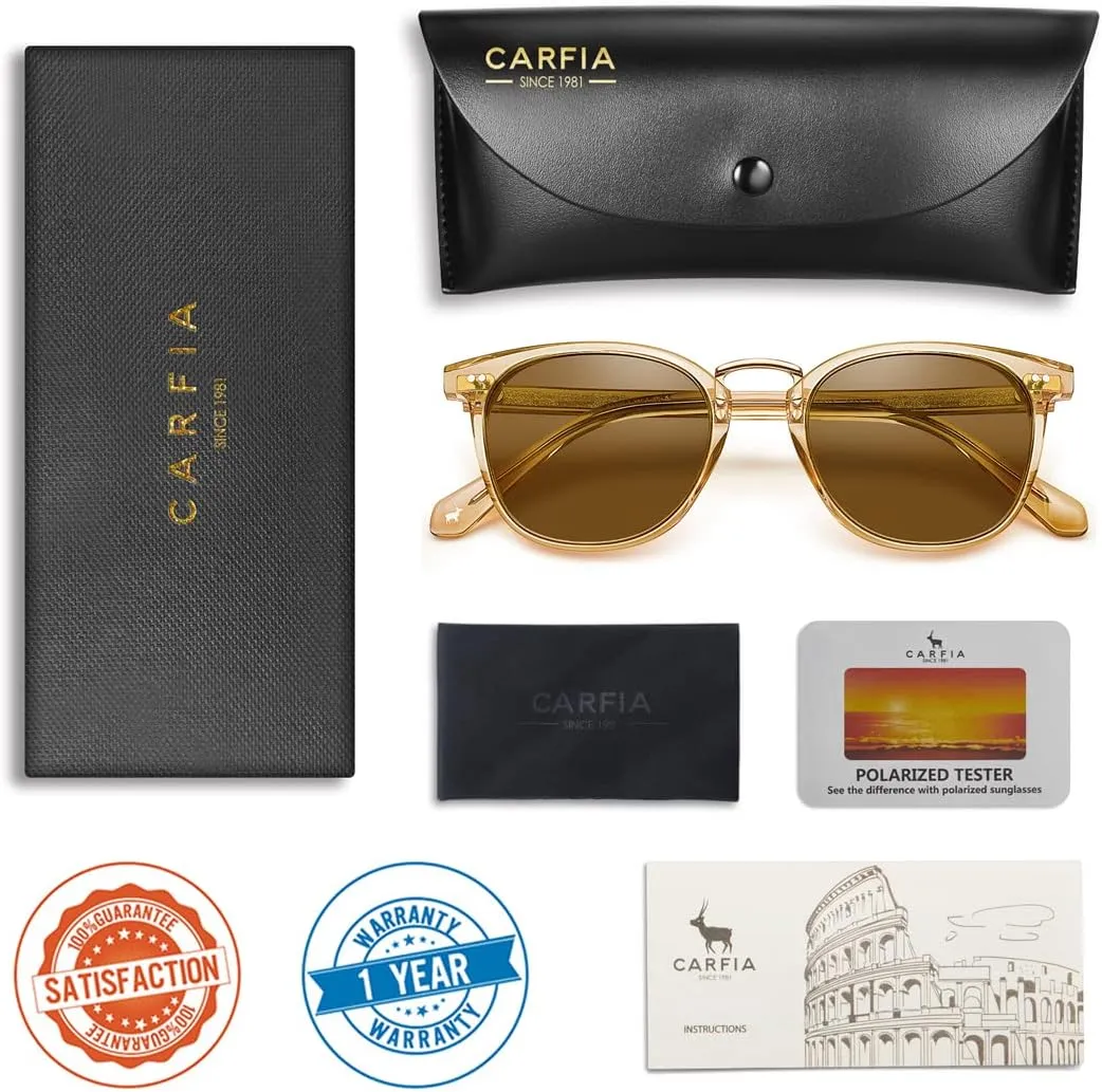 CARFIA Small Face Acetate Polarized Sunglasses for Women UV Protection, Retro Trendy Eyewear Metal Bridge Brow Ladies Sunnies