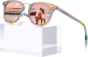 CARFIA Small Face Acetate Polarized Sunglasses for Women UV Protection, Retro Trendy Eyewear Metal Bridge Brow Ladies Sunnies
