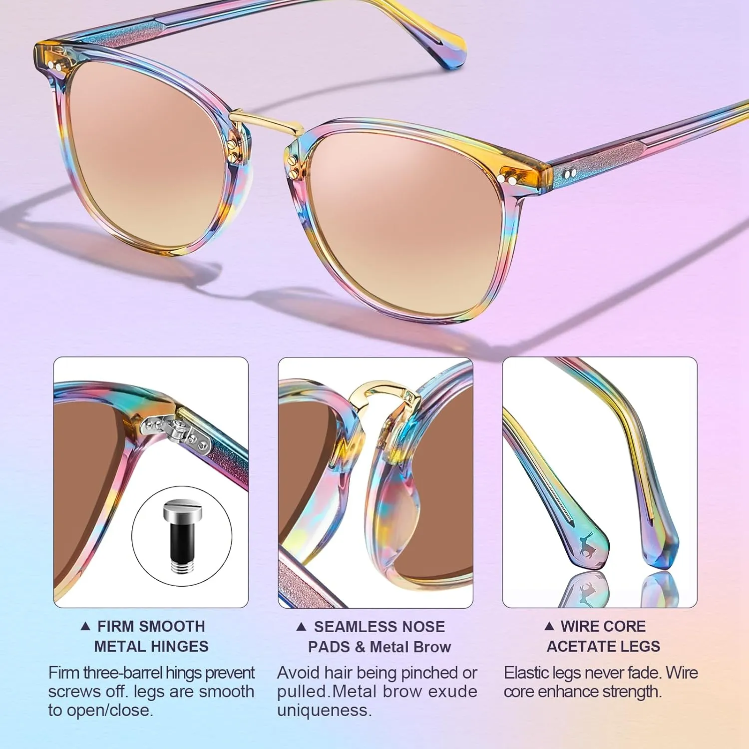 CARFIA Small Face Acetate Polarized Sunglasses for Women UV Protection, Retro Trendy Eyewear Metal Bridge Brow Ladies Sunnies