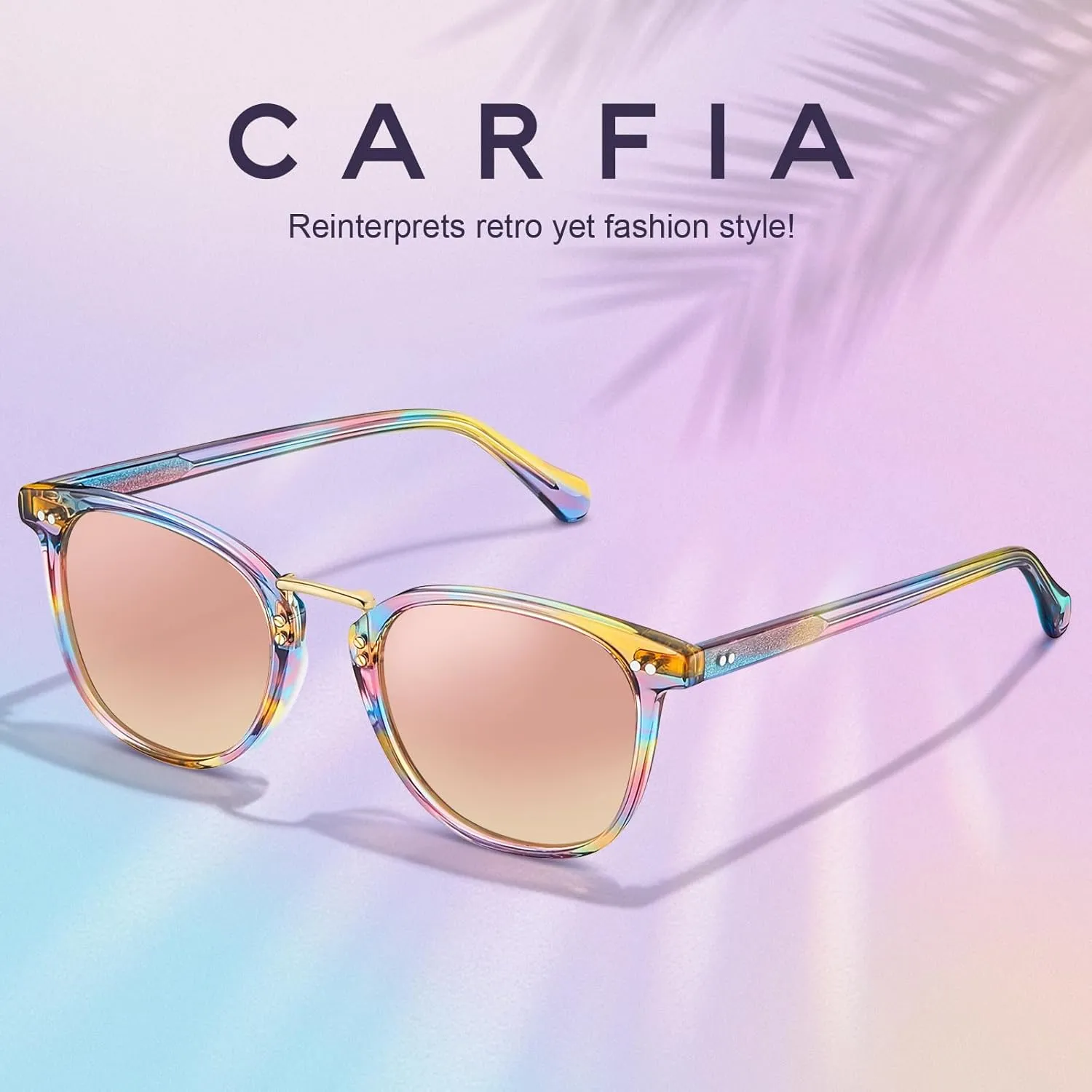 CARFIA Small Face Acetate Polarized Sunglasses for Women UV Protection, Retro Trendy Eyewear Metal Bridge Brow Ladies Sunnies