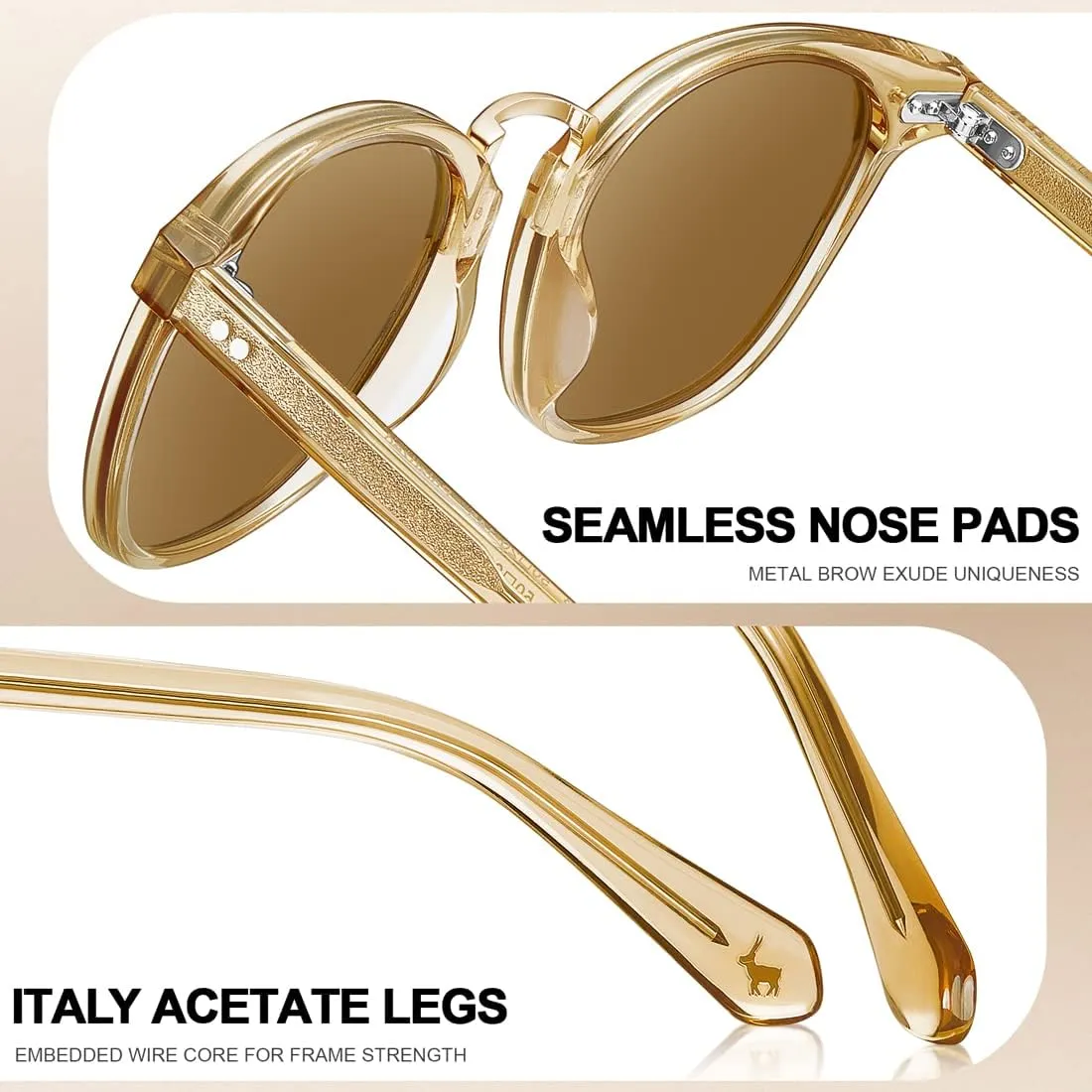 CARFIA Small Face Acetate Polarized Sunglasses for Women UV Protection, Retro Trendy Eyewear Metal Bridge Brow Ladies Sunnies