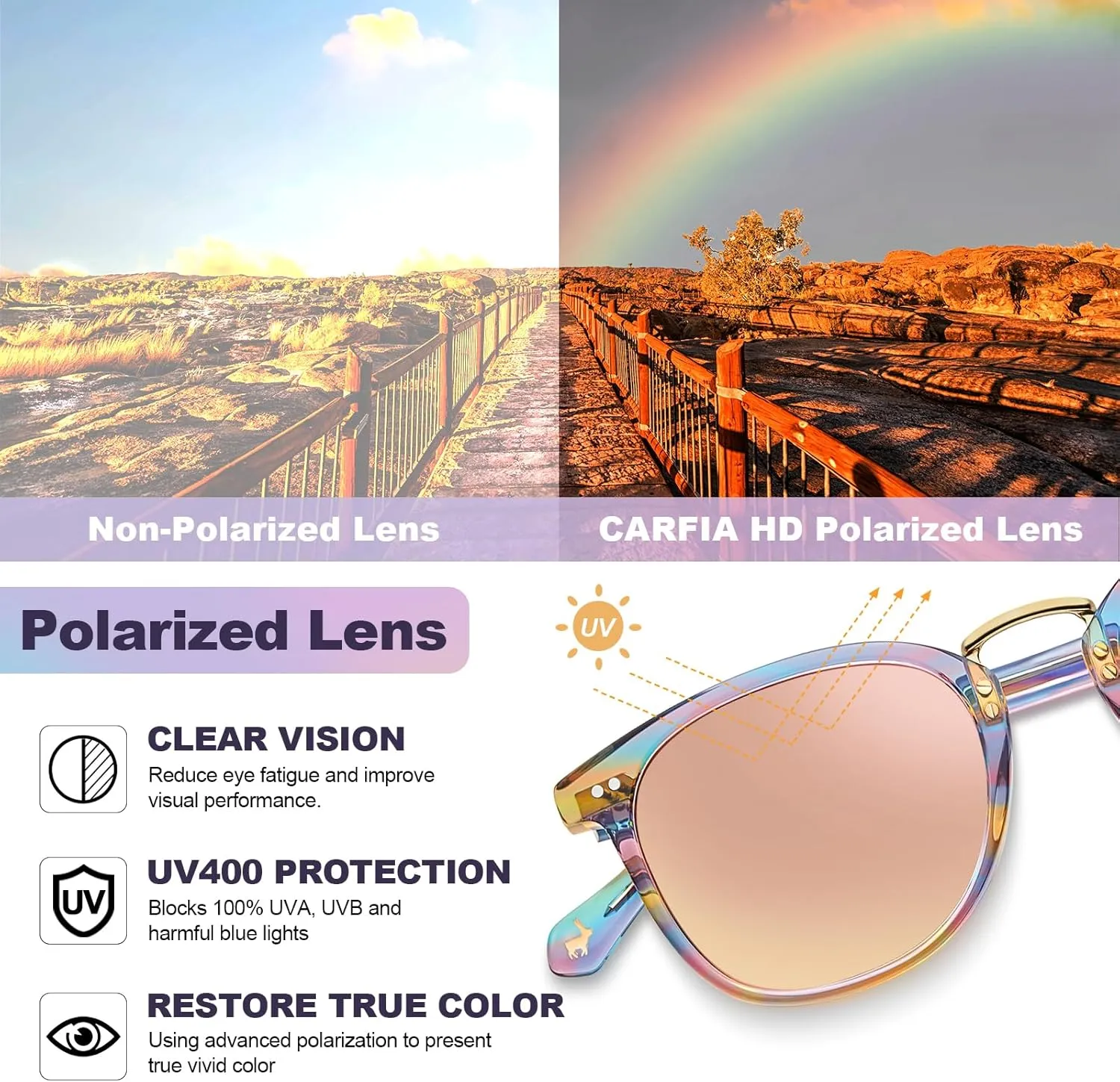 CARFIA Small Face Acetate Polarized Sunglasses for Women UV Protection, Retro Trendy Eyewear Metal Bridge Brow Ladies Sunnies