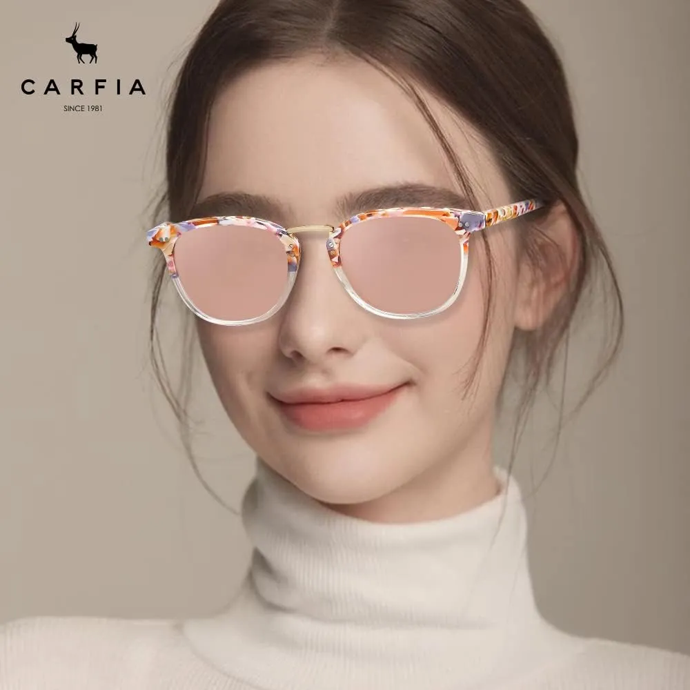 CARFIA Small Face Acetate Polarized Sunglasses for Women UV Protection, Retro Trendy Eyewear Metal Bridge Brow Ladies Sunnies
