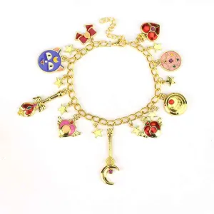 Cartoon Anime Sailor Moon Charm Bracelet Cardcaptor Sakura Flower Pearls Chain Wristlet Bangle Cosplay Gifts for Women Girl Kid