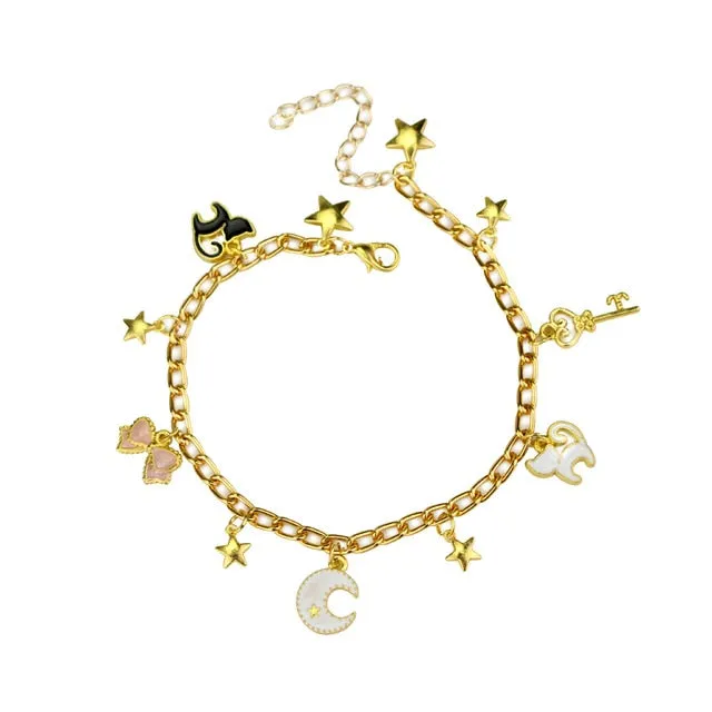 Cartoon Anime Sailor Moon Charm Bracelet Cardcaptor Sakura Flower Pearls Chain Wristlet Bangle Cosplay Gifts for Women Girl Kid
