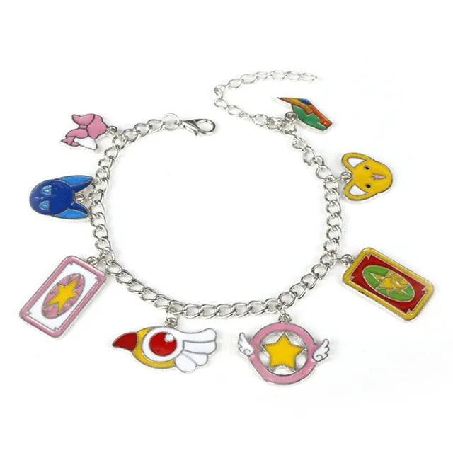 Cartoon Anime Sailor Moon Charm Bracelet Cardcaptor Sakura Flower Pearls Chain Wristlet Bangle Cosplay Gifts for Women Girl Kid