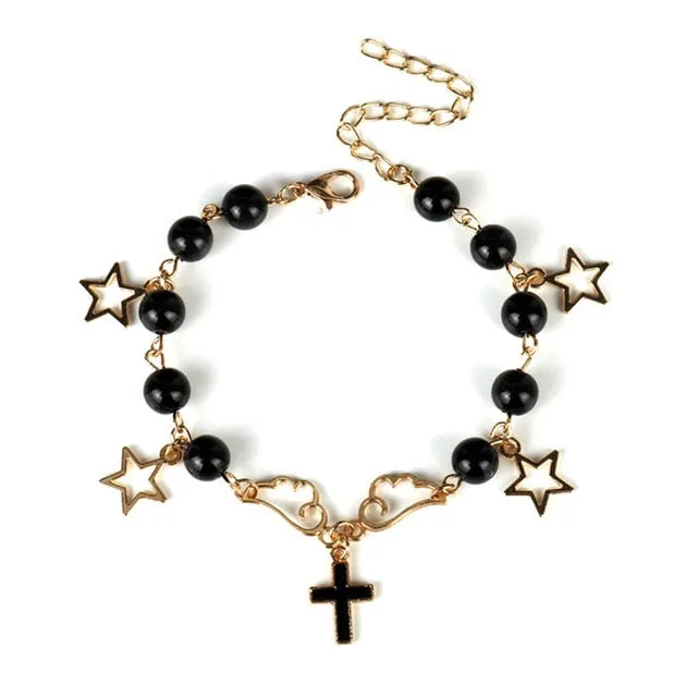 Cartoon Anime Sailor Moon Charm Bracelet Cardcaptor Sakura Flower Pearls Chain Wristlet Bangle Cosplay Gifts for Women Girl Kid