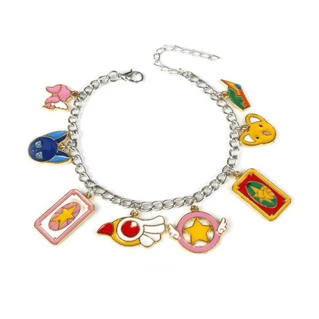 Cartoon Anime Sailor Moon Charm Bracelet Cardcaptor Sakura Flower Pearls Chain Wristlet Bangle Cosplay Gifts for Women Girl Kid
