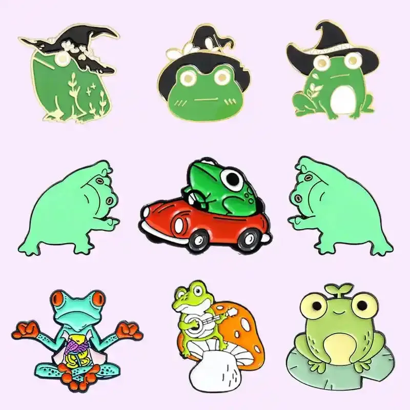 Cartoon Frog Lotus Leaf Magic Hat Brooch