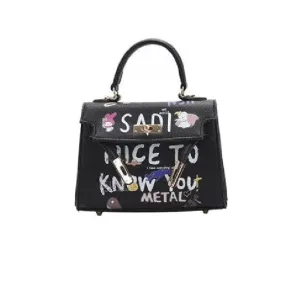 Cartoon Graffiti Printing PU Leather Handbag