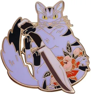 Cartoon Samurai Sword Cat Enamel Brooch Pin Denim Jacket Lapel Metal Pins Brooches Badges Exquisite Jewelry Accessories, Metal, no gemstone