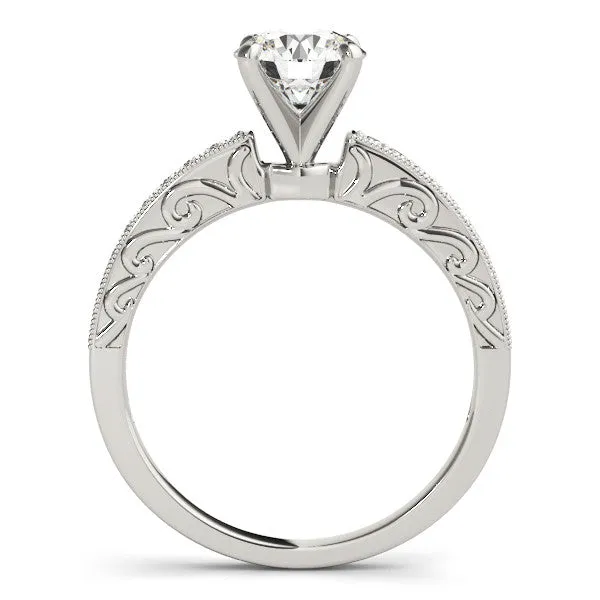 Carved Diamond Engagement Ring Setting Moissanite Center - Poca